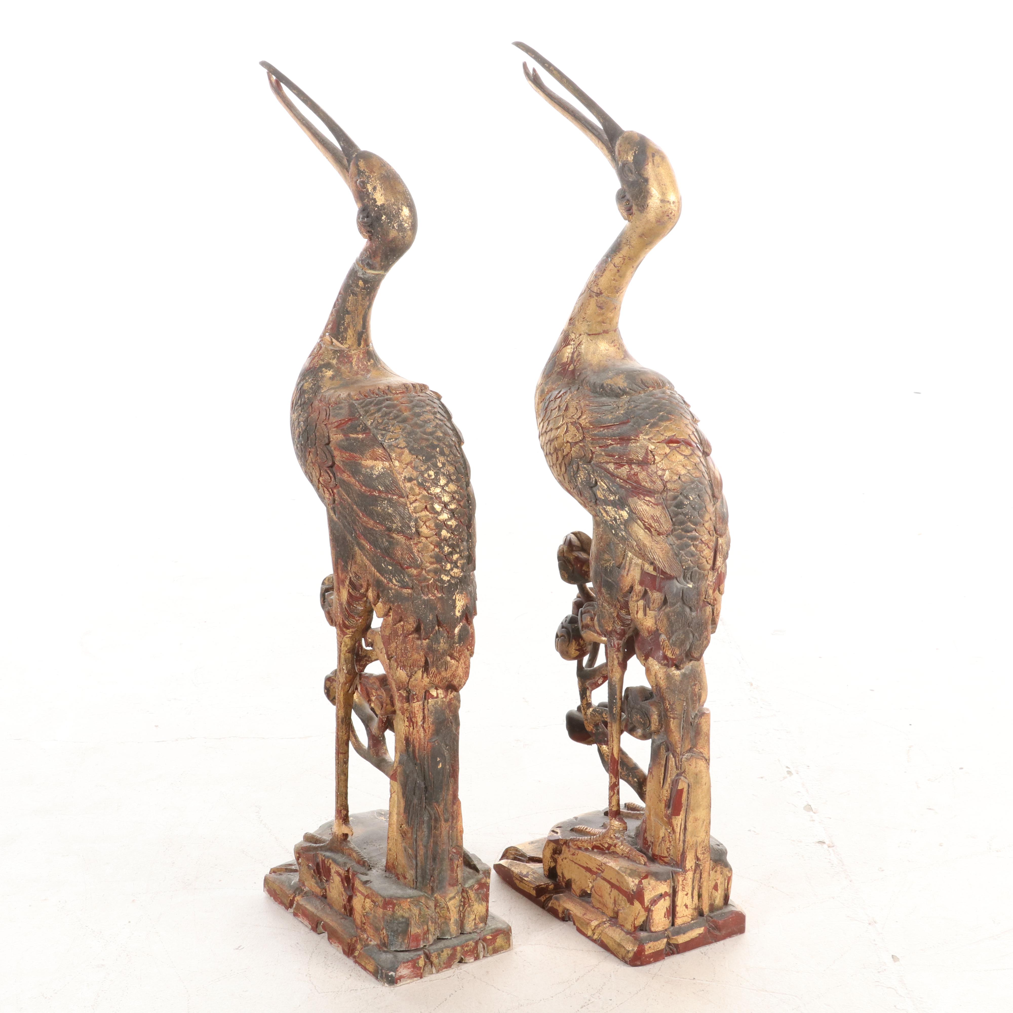Chinese Gilt Wood Cranes, Circa 2000