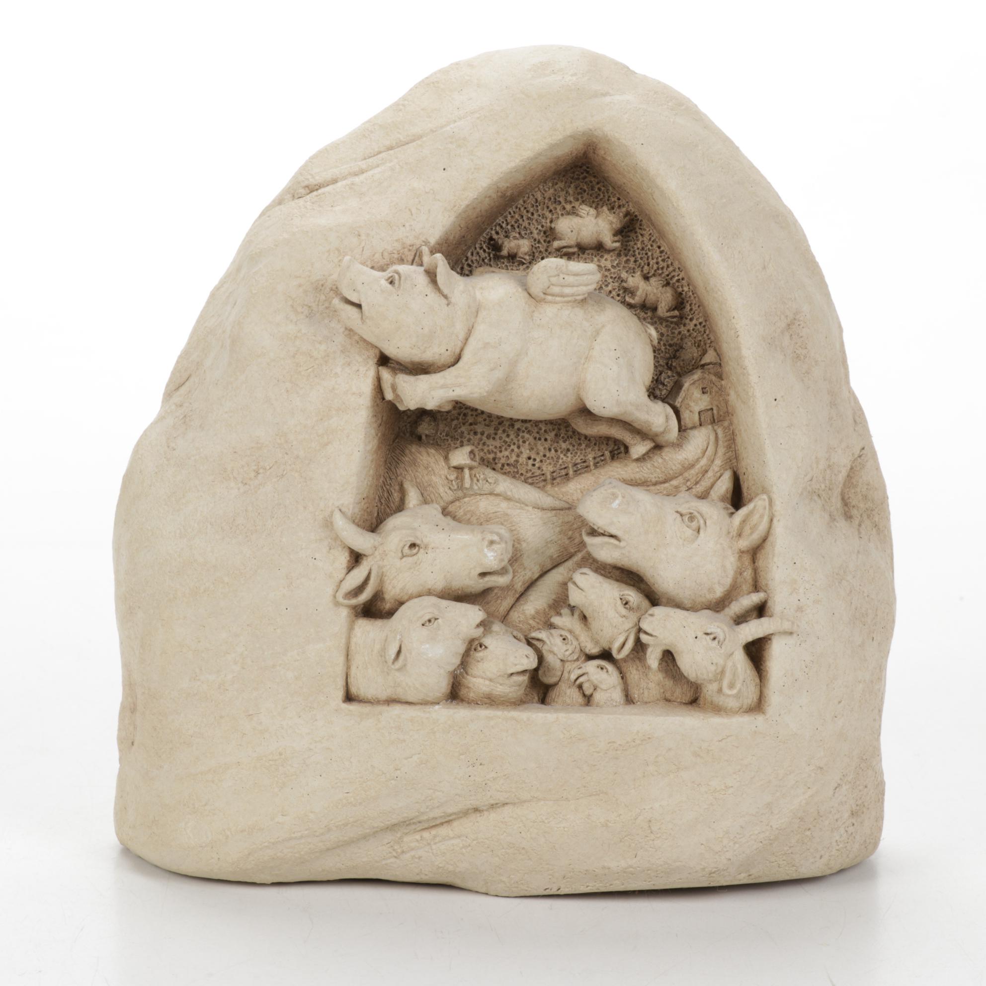 Carruth Animal Themed Mounted Cast Stone Sculptures, 2000s