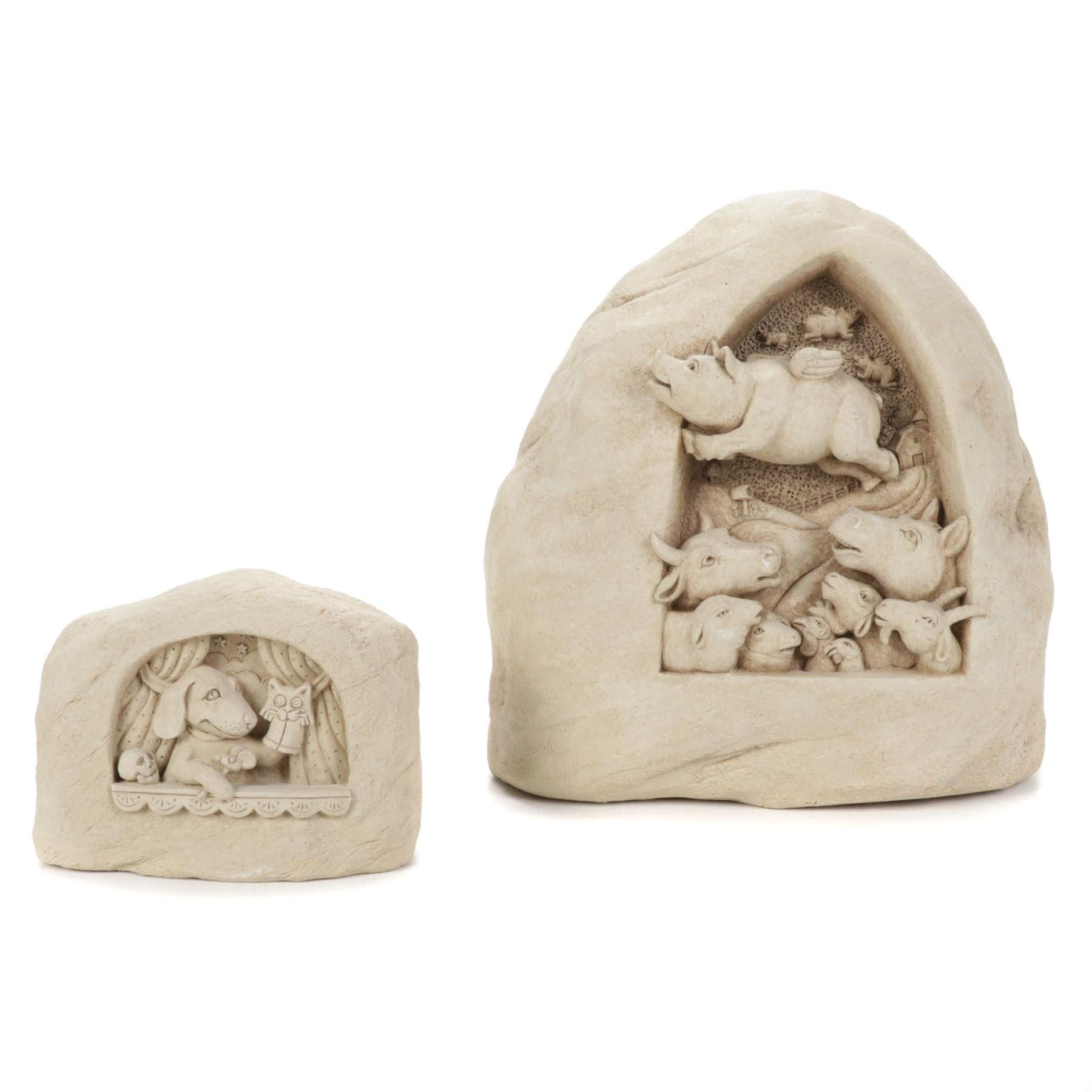 Carruth Animal Themed Mounted Cast Stone Sculptures, 2000s