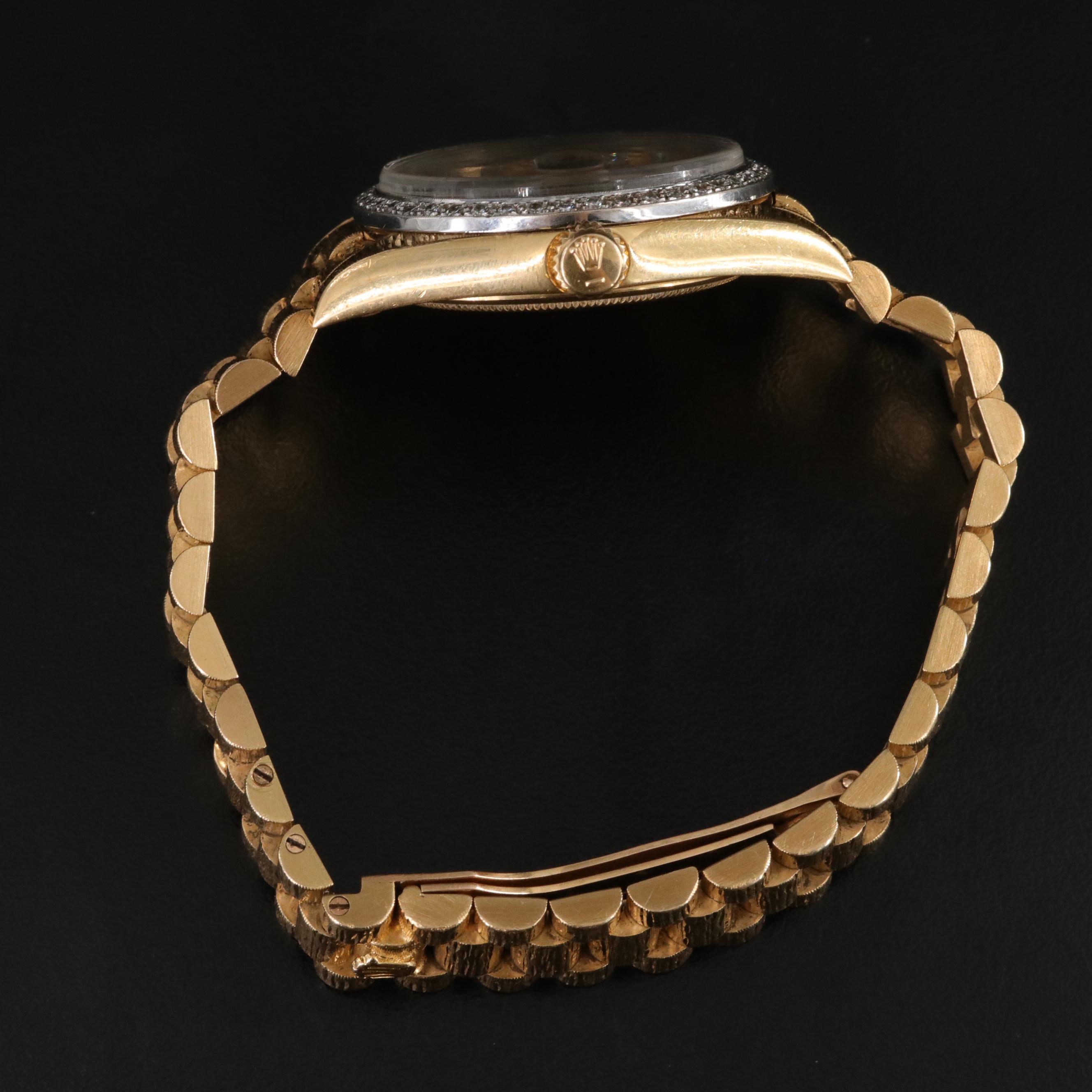 1974 Rolex Day-Date 1.09 CTW Diamond Bezel and Dial 18K Watch