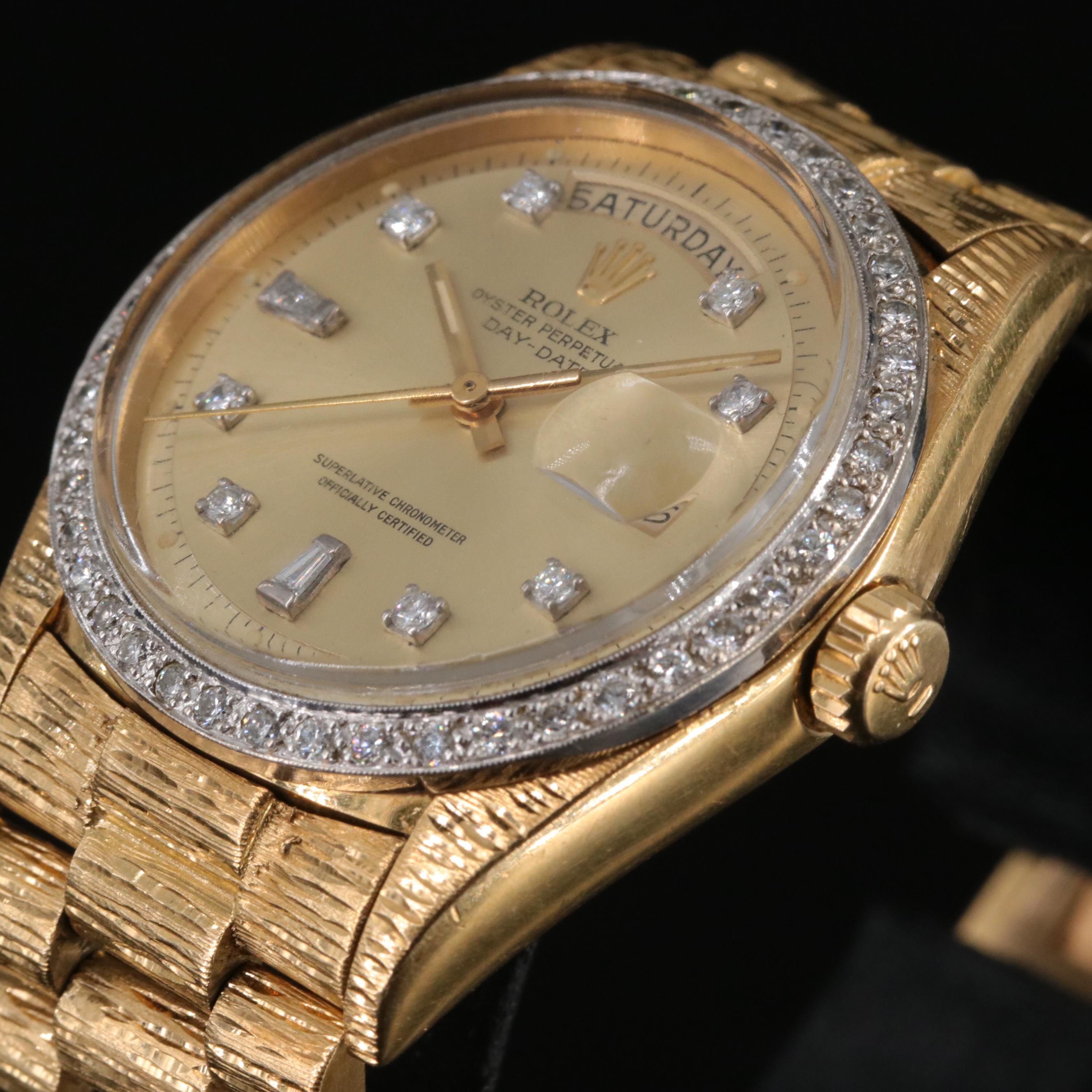 1974 Rolex Day-Date 1.09 CTW Diamond Bezel and Dial 18K Watch
