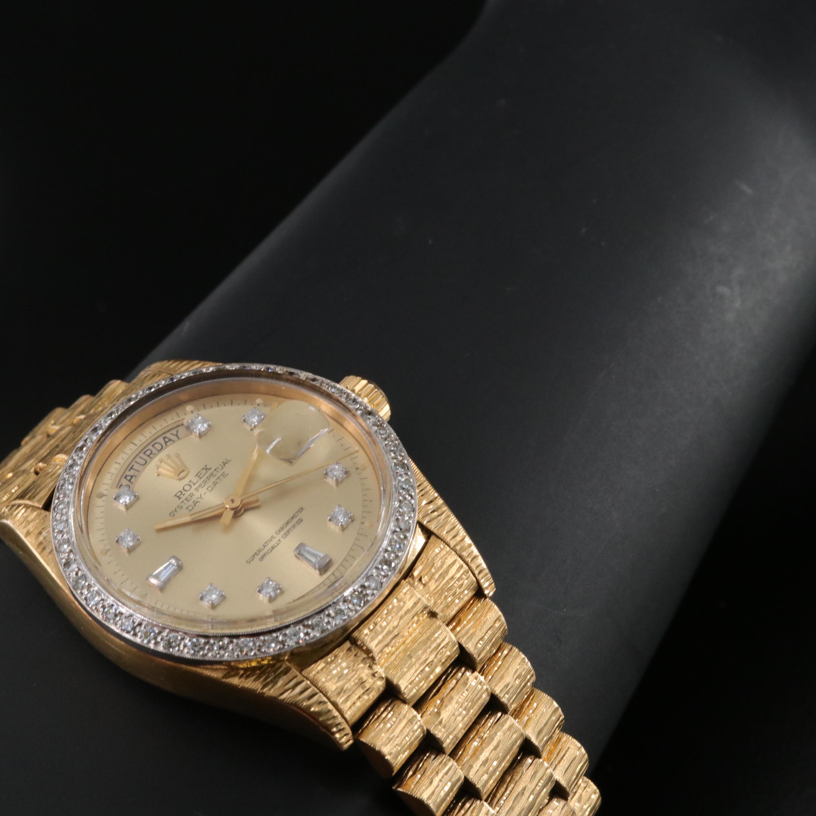 1974 Rolex Day-Date 1.09 CTW Diamond Bezel and Dial 18K Watch