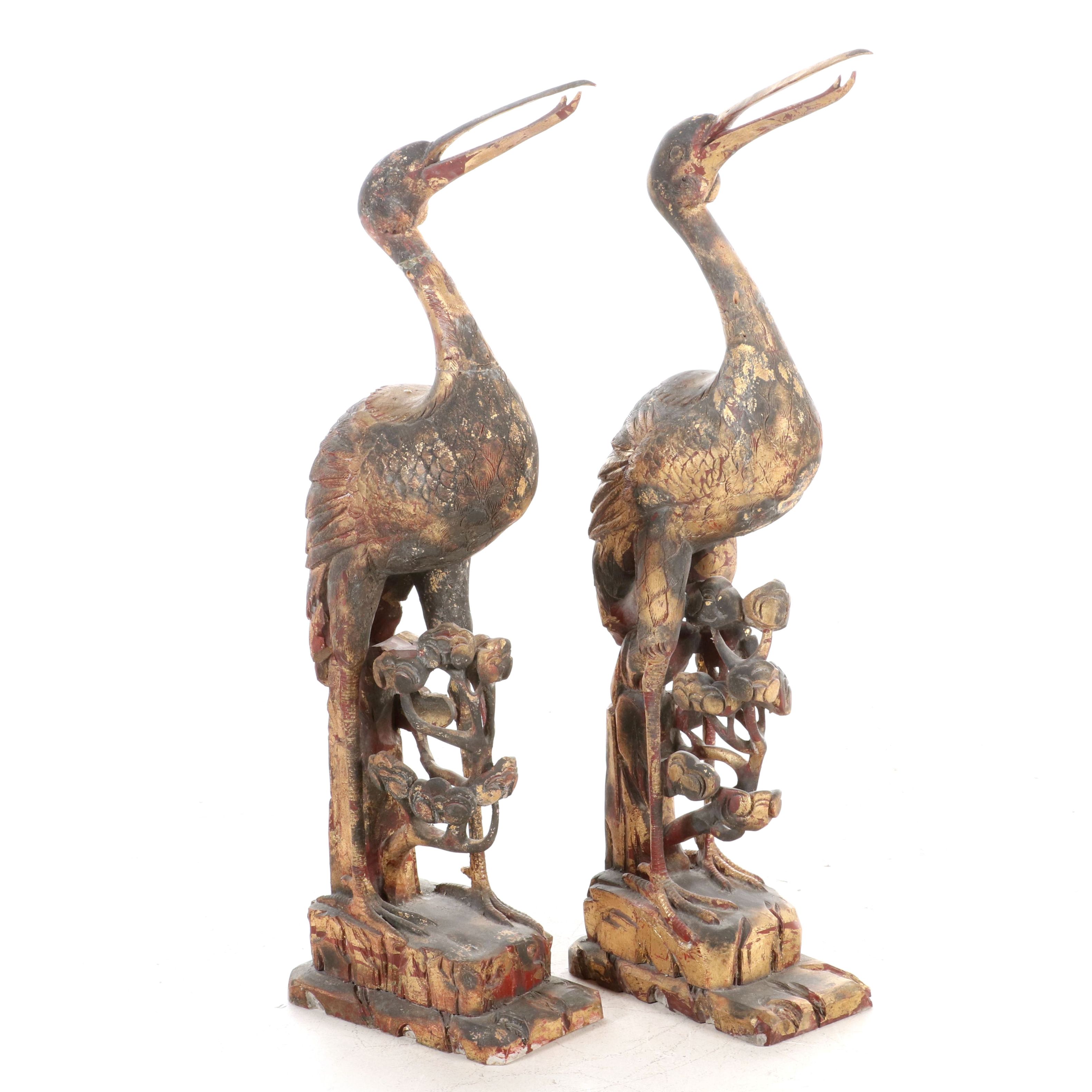 Chinese Gilt Wood Cranes, Circa 2000