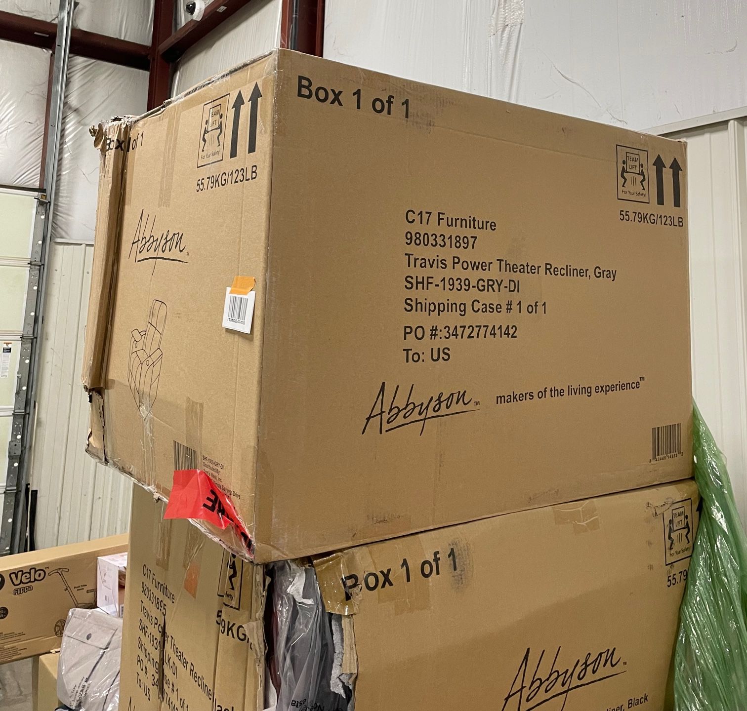 Abbyson Living "Travis" Power Theater Recliner in Grey