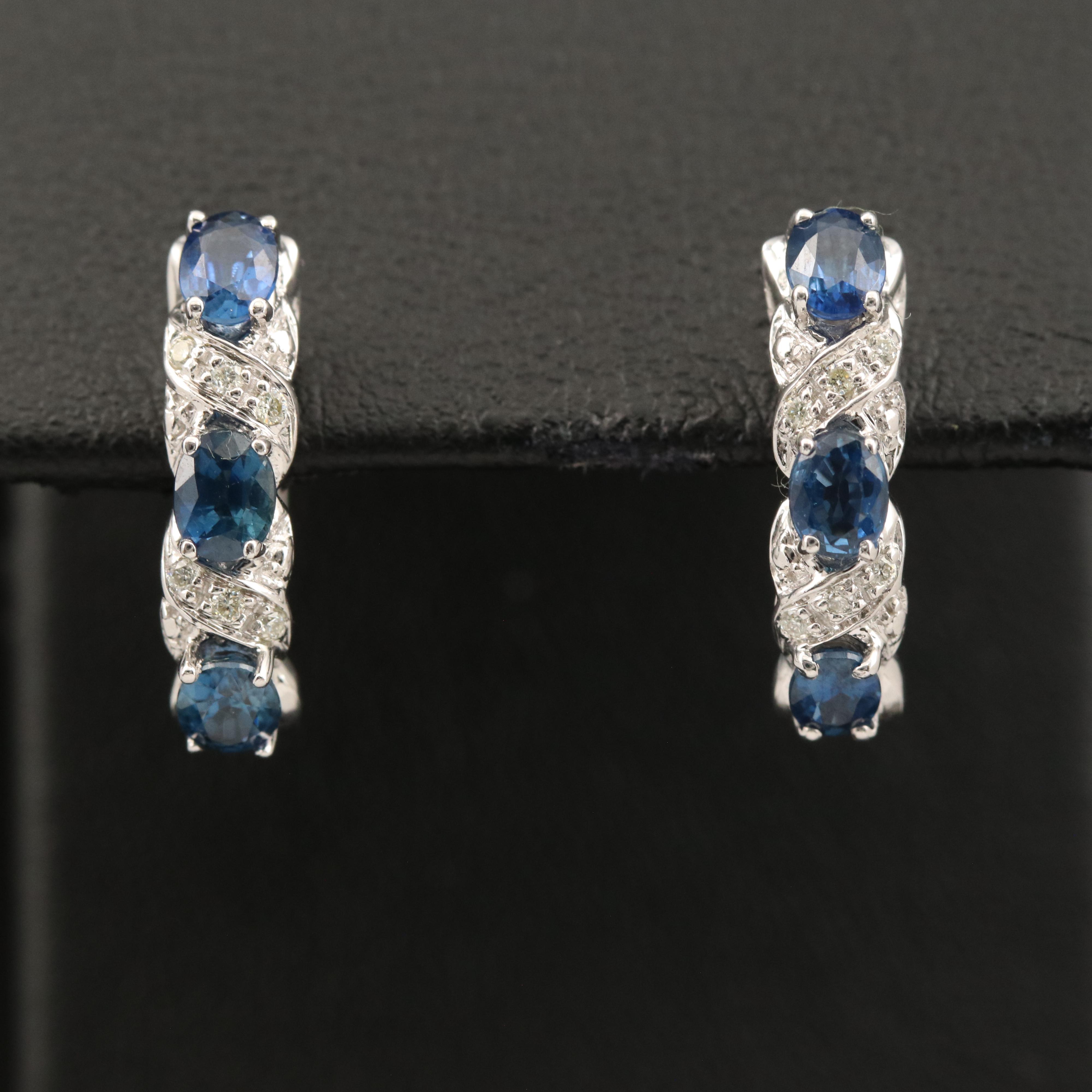 14K Sapphire and Diamond Hoop Earrings