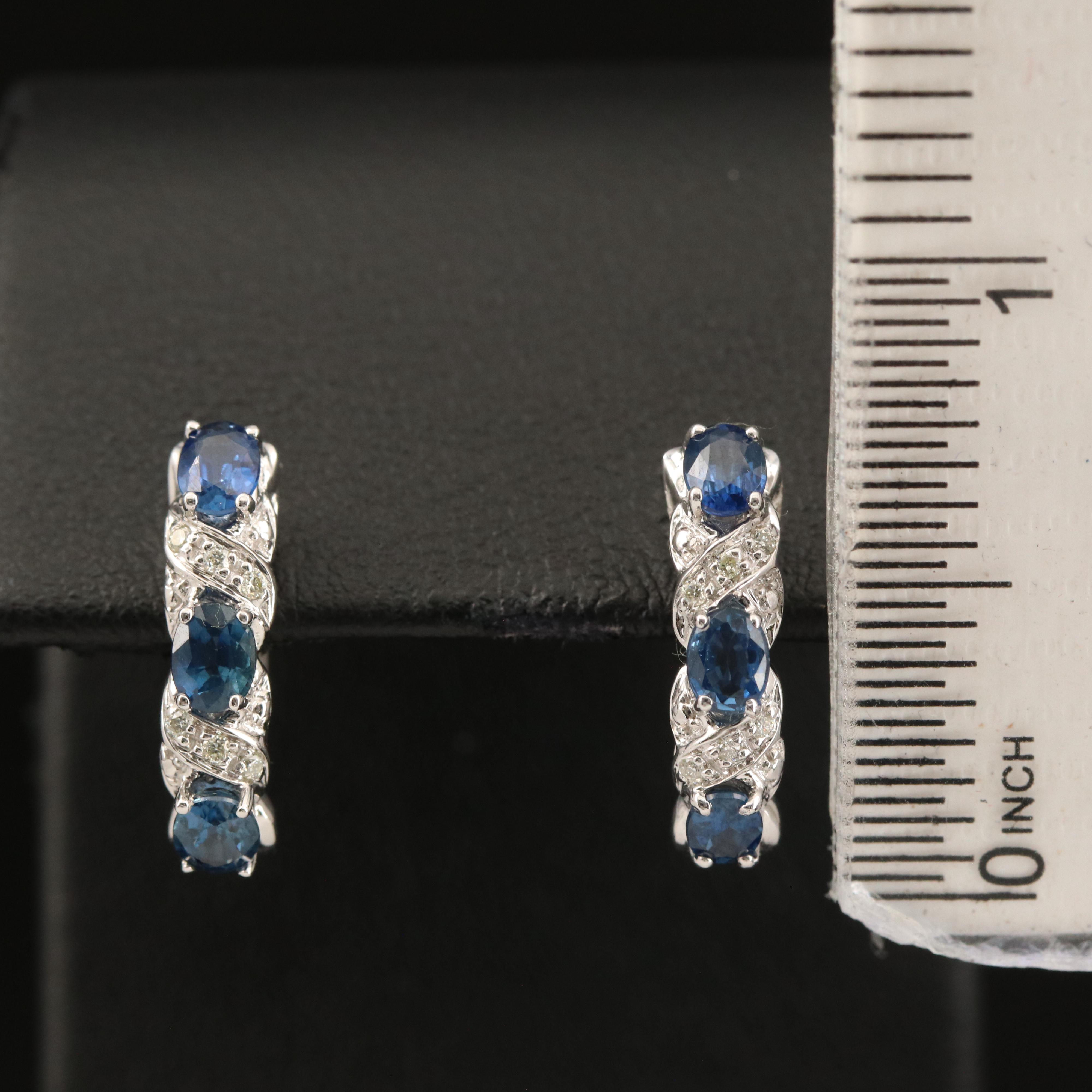 14K Sapphire and Diamond Hoop Earrings