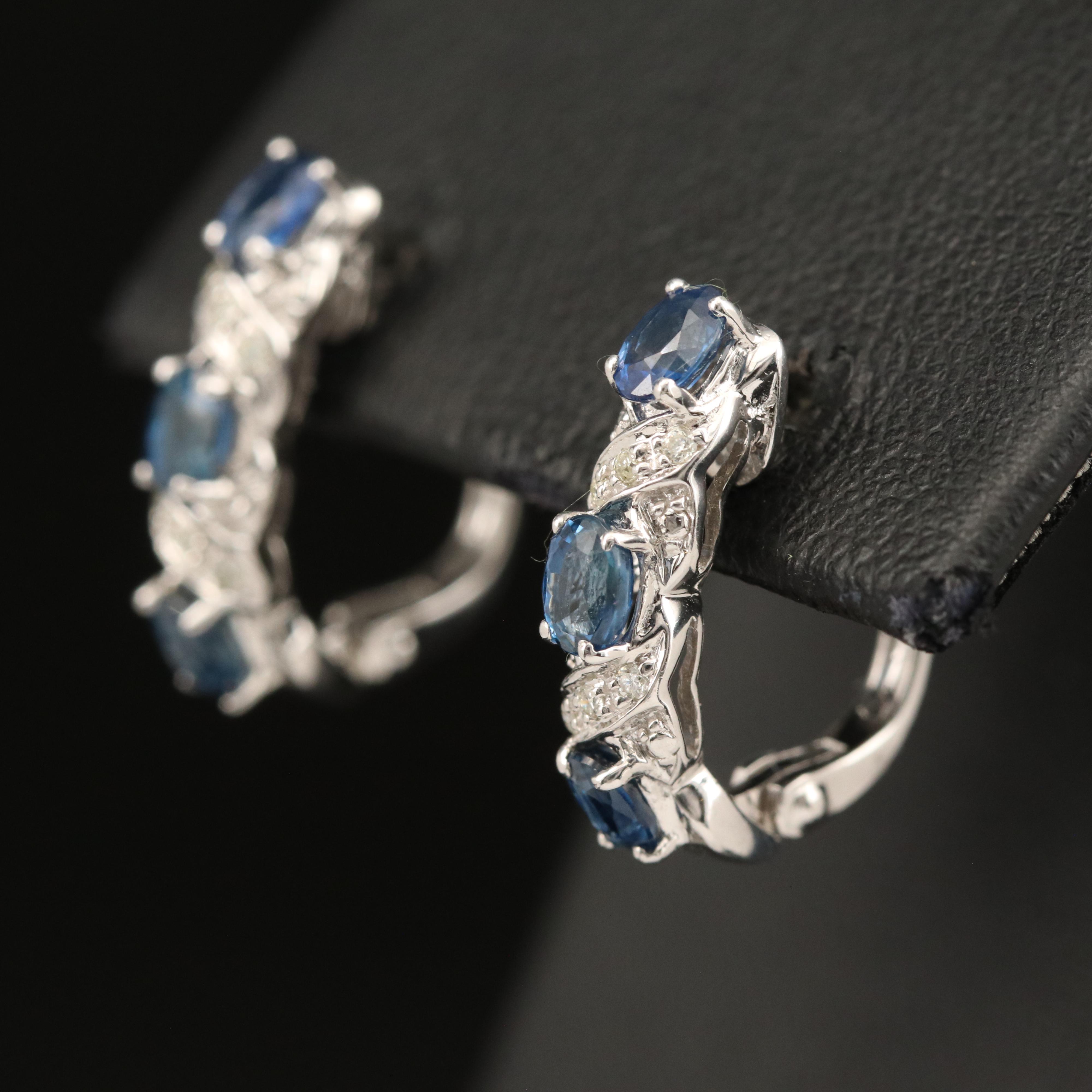 14K Sapphire and Diamond Hoop Earrings