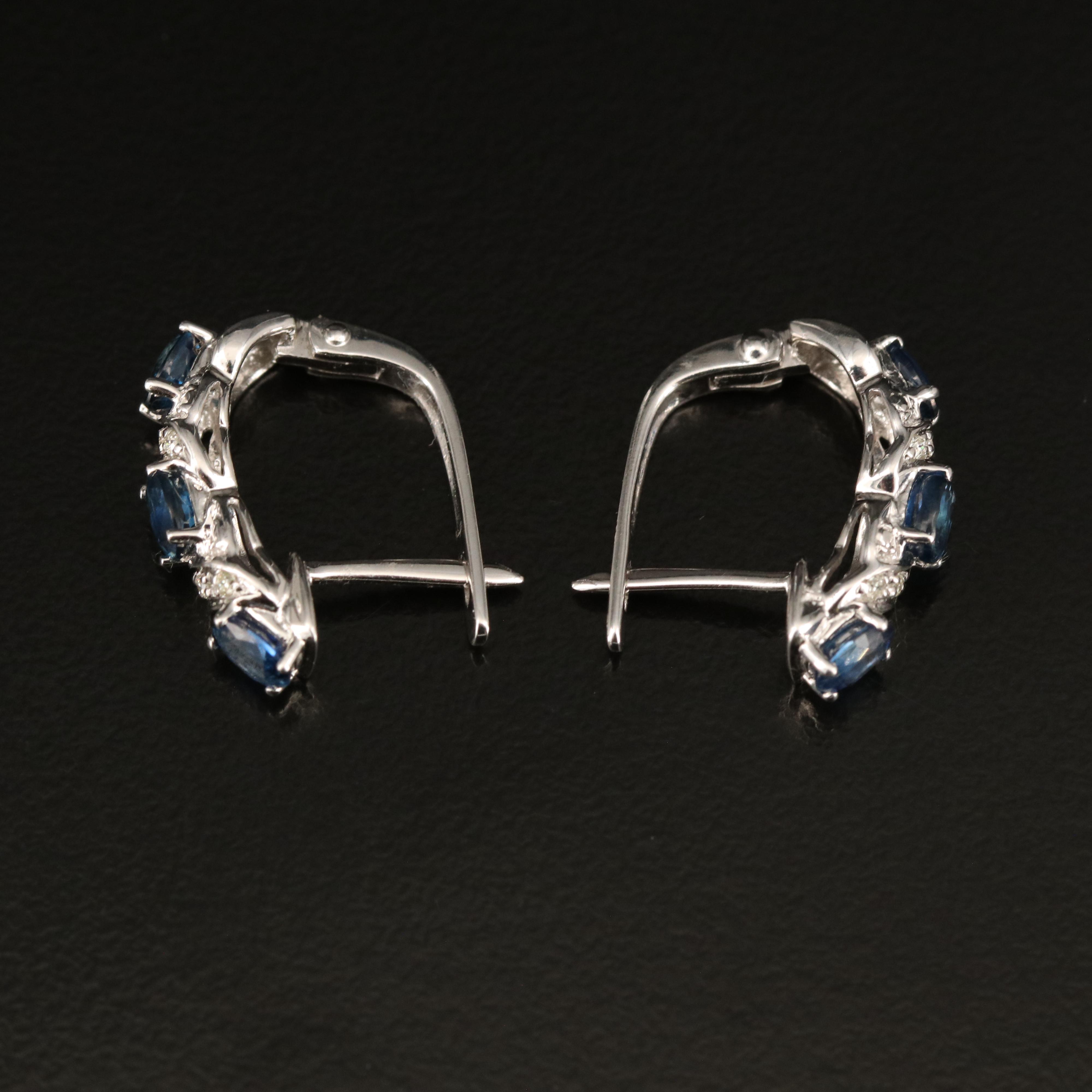 14K Sapphire and Diamond Hoop Earrings