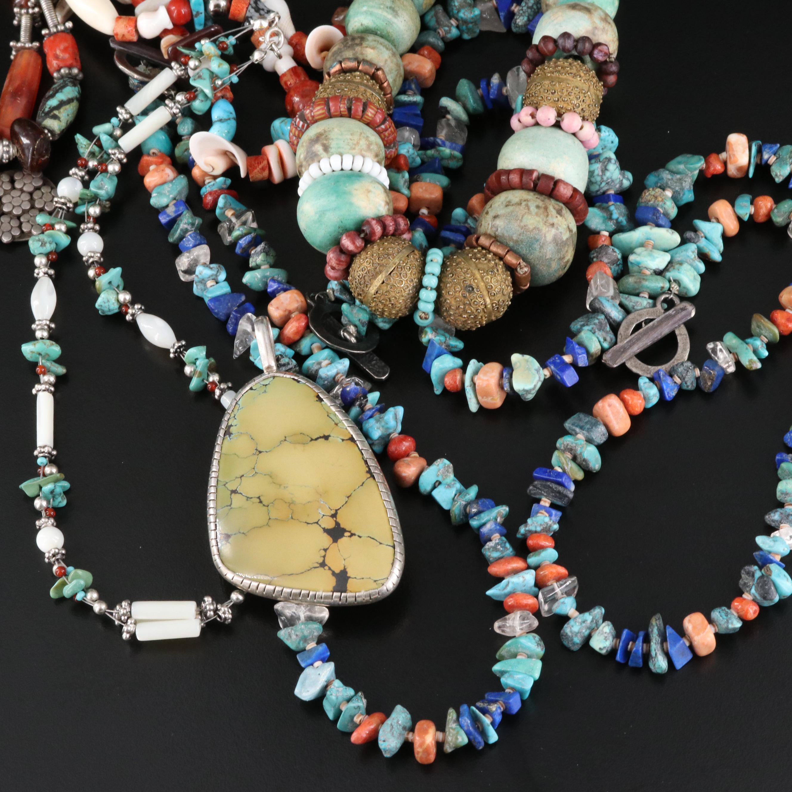 Beaded Necklaces Including Sterling, Fetish, Coral, Jasper and Turquoise