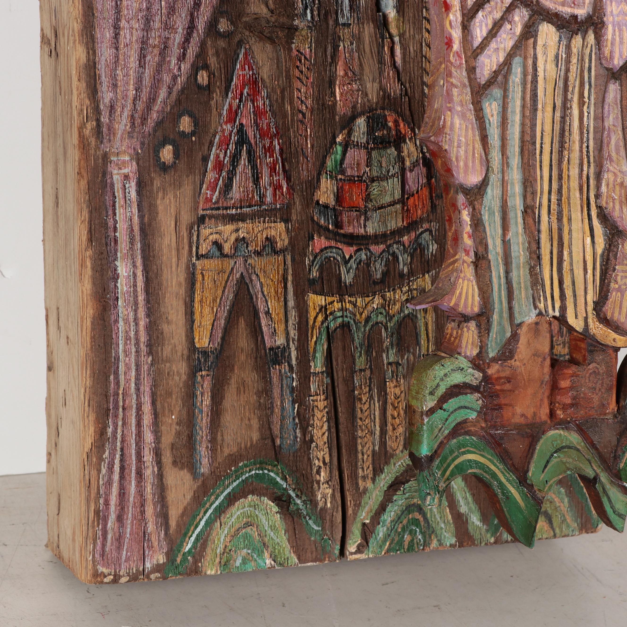 Robert Qualters Folk Art Polychrome Carved Wood Sculpture "King David"