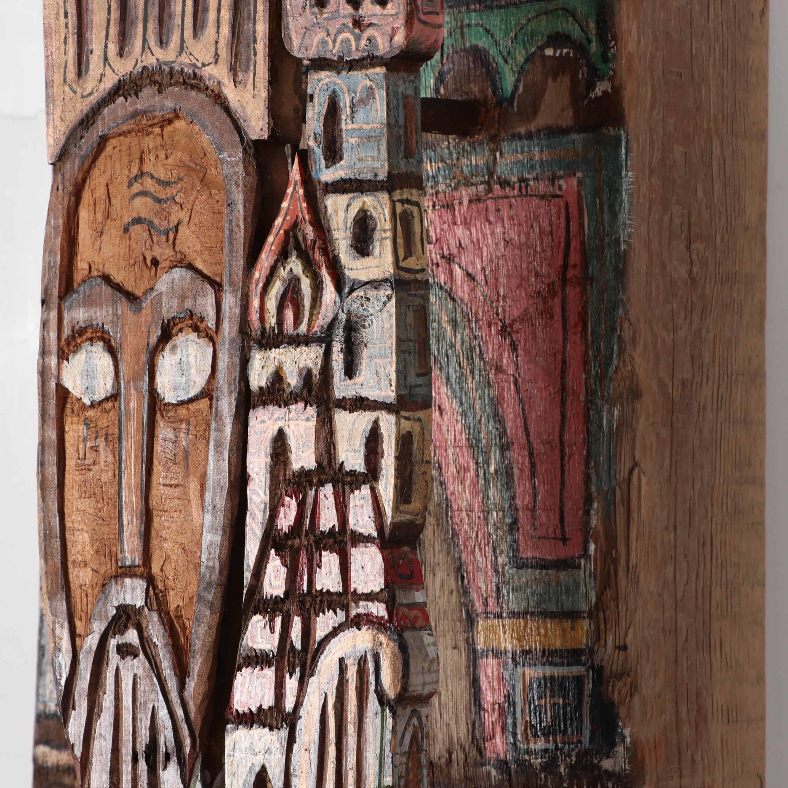 Robert Qualters Folk Art Polychrome Carved Wood Sculpture "King David"