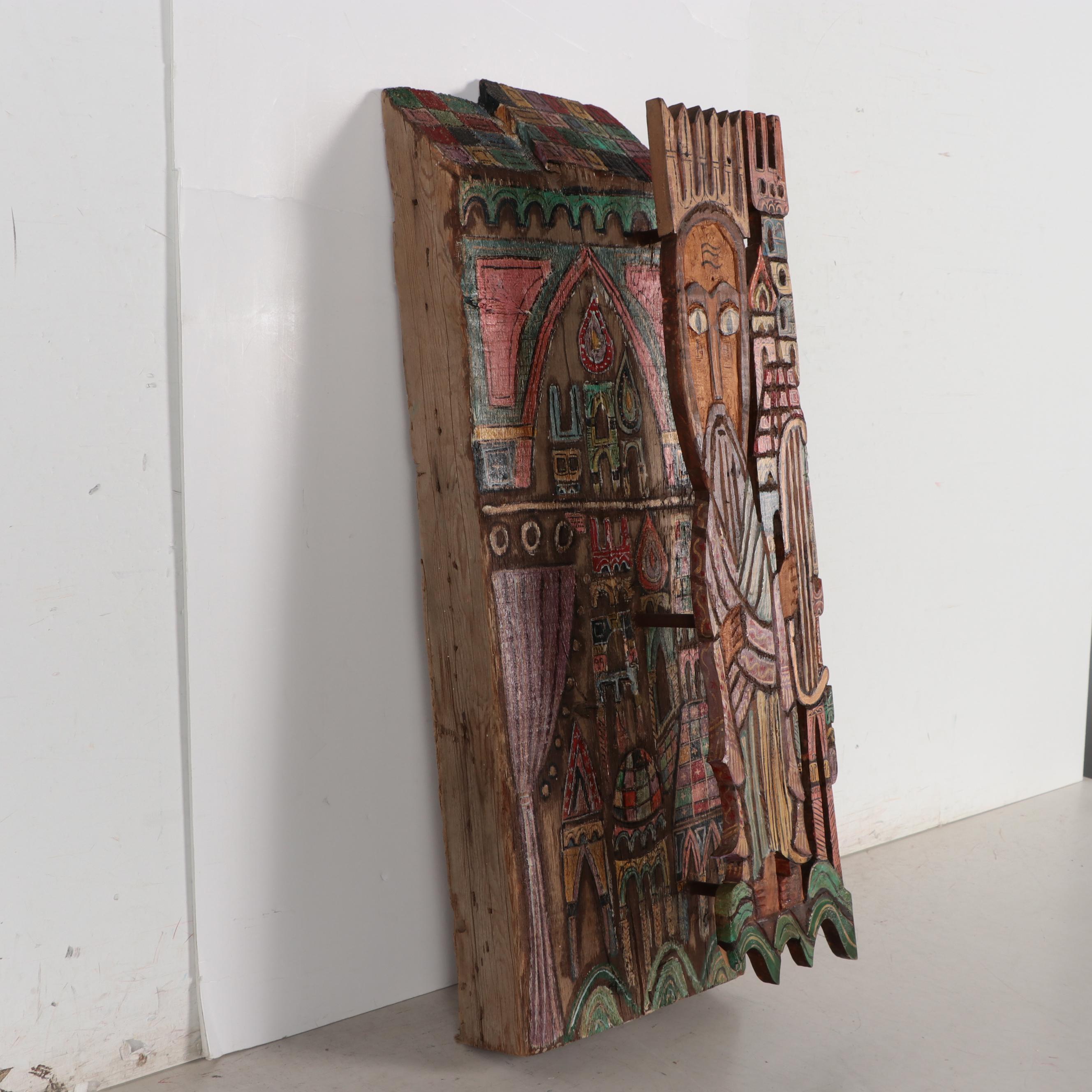 Robert Qualters Folk Art Polychrome Carved Wood Sculpture "King David"