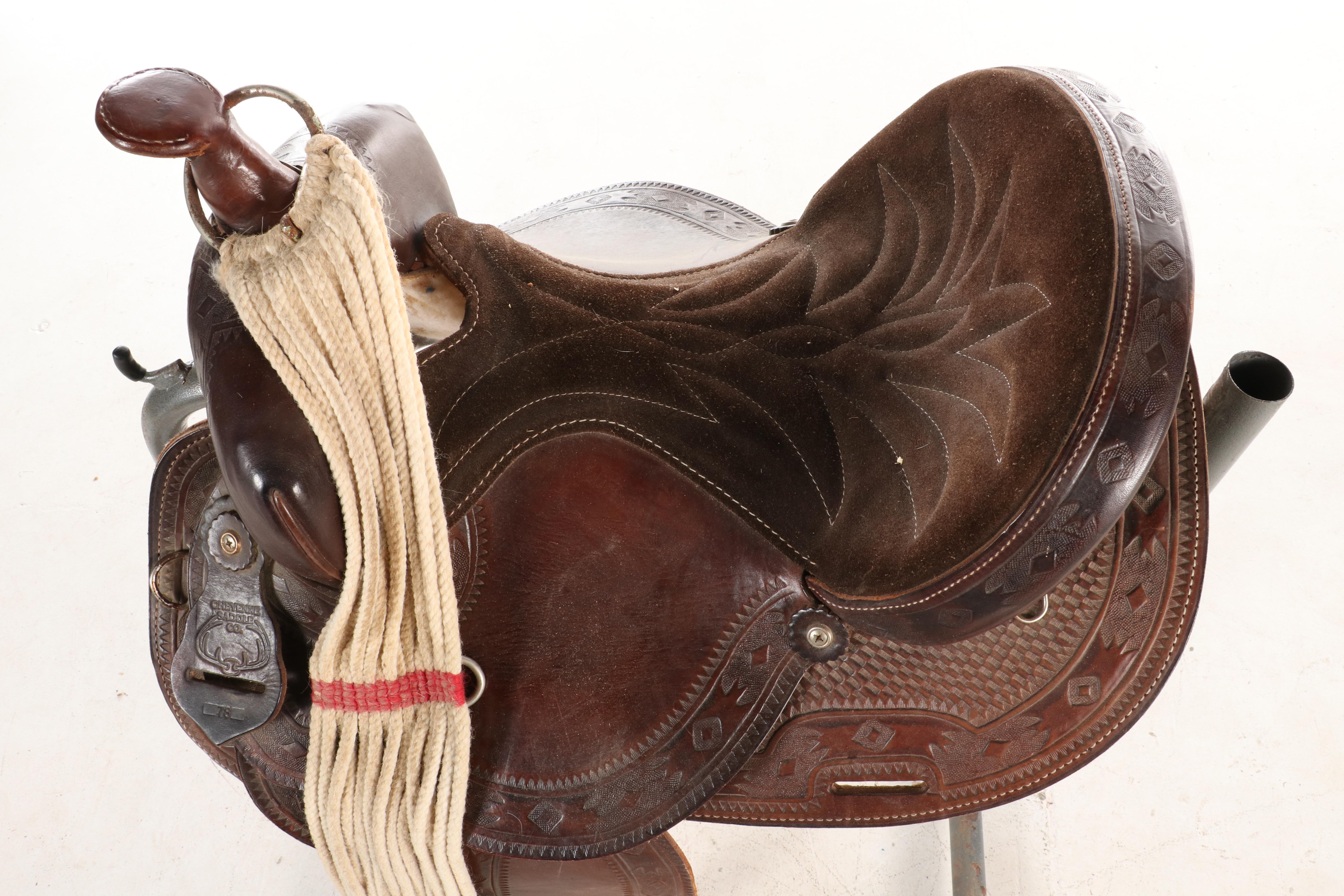 Cheyenne Saddle Co. Western Saddle with Tooled Leather and Suede Seat