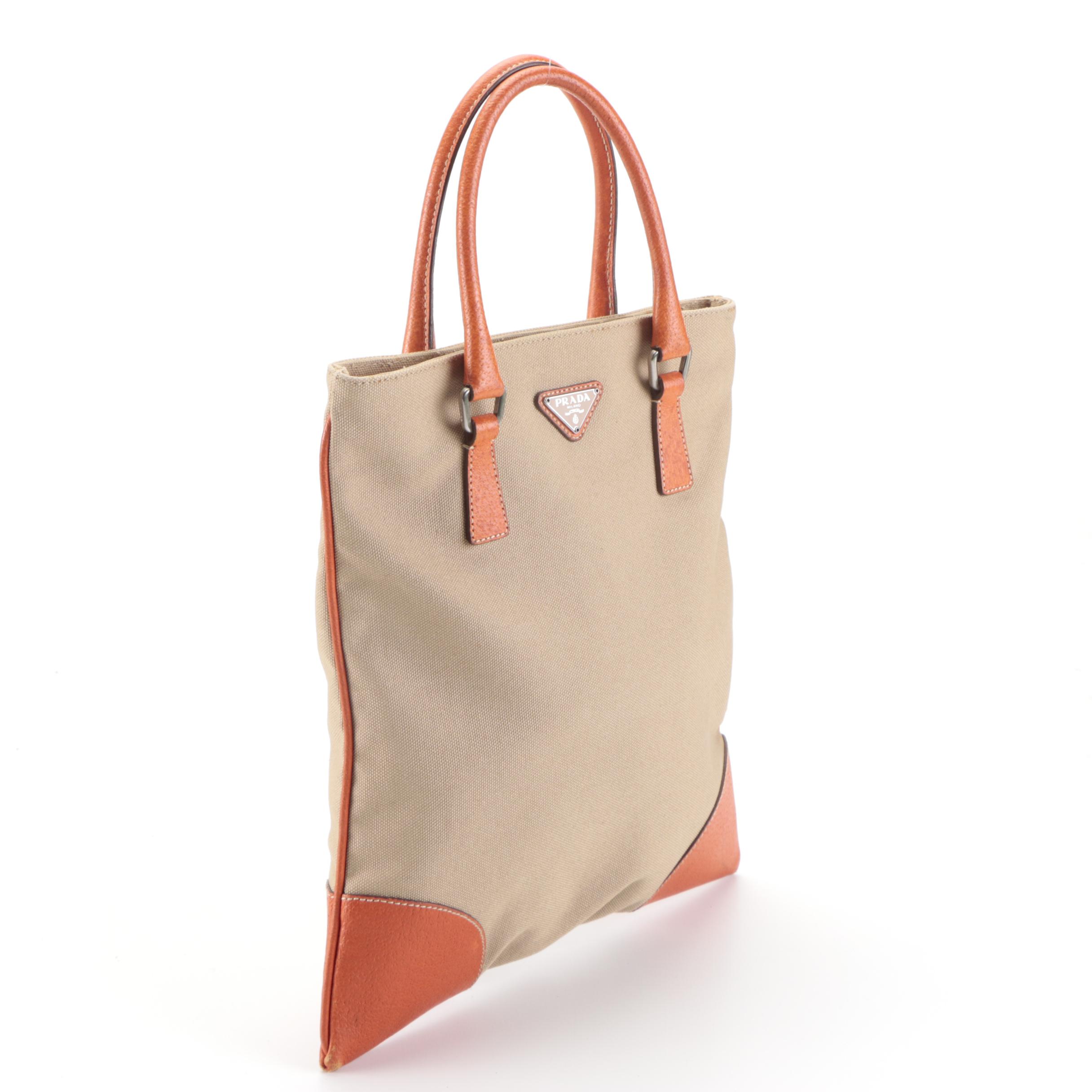 Prada Handbag in Canvas and Orange Leather