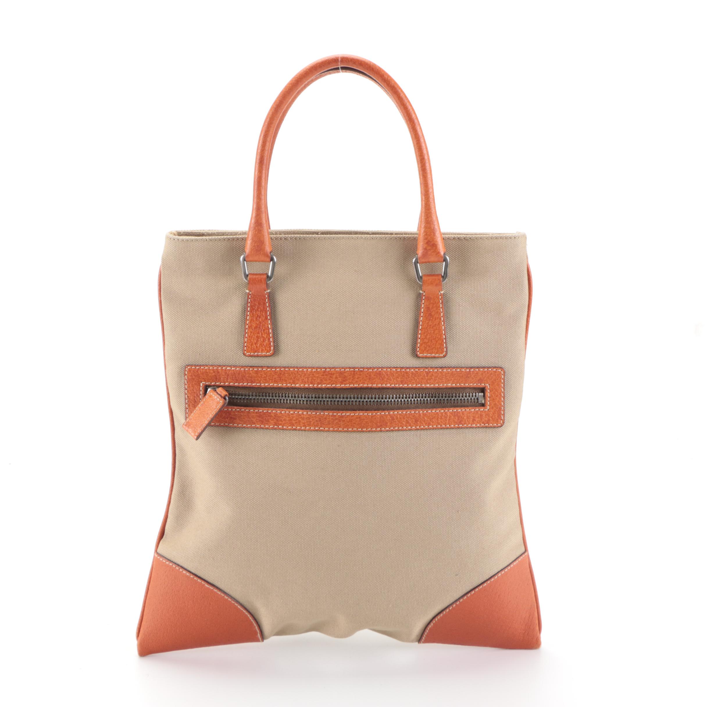 Prada Handbag in Canvas and Orange Leather