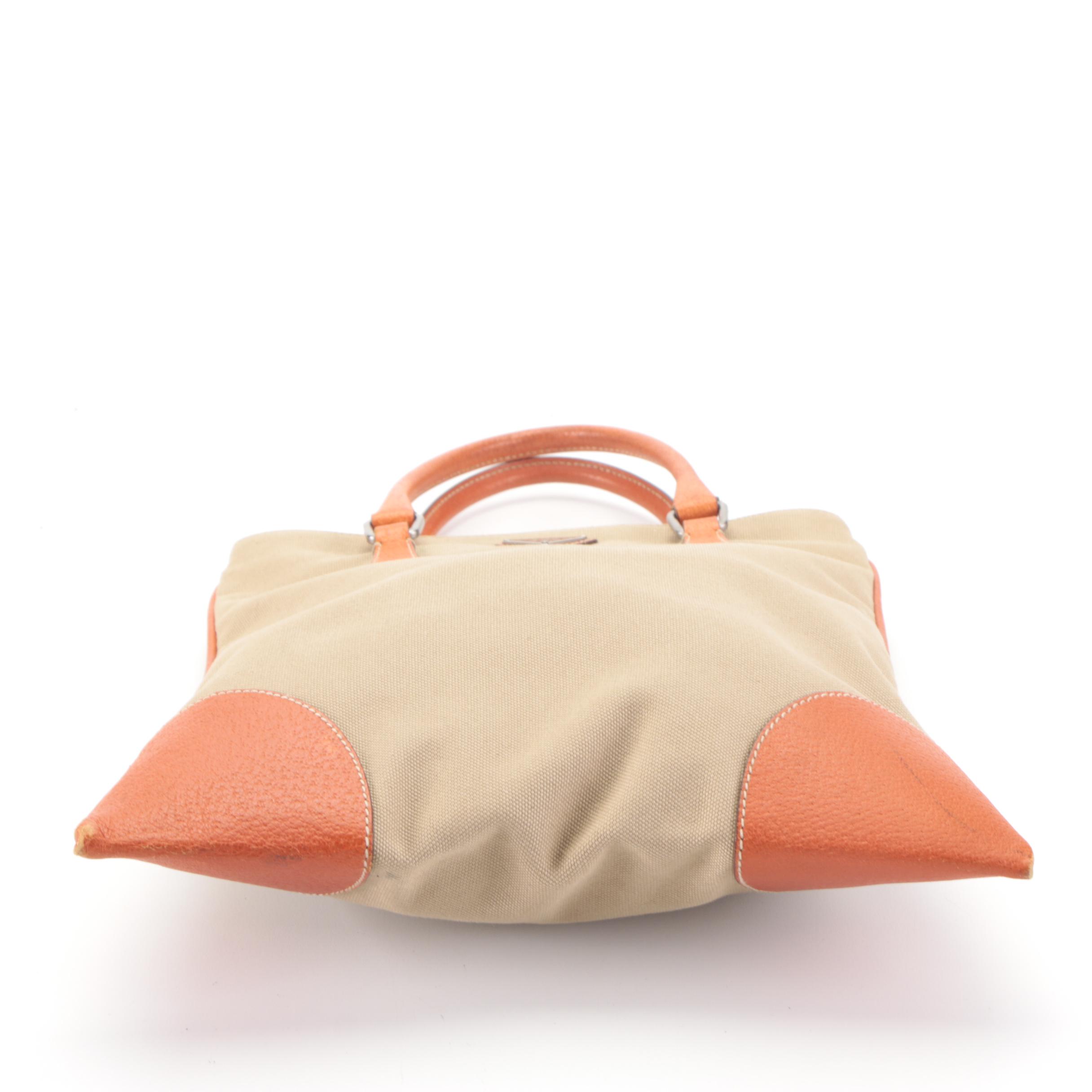 Prada Handbag in Canvas and Orange Leather
