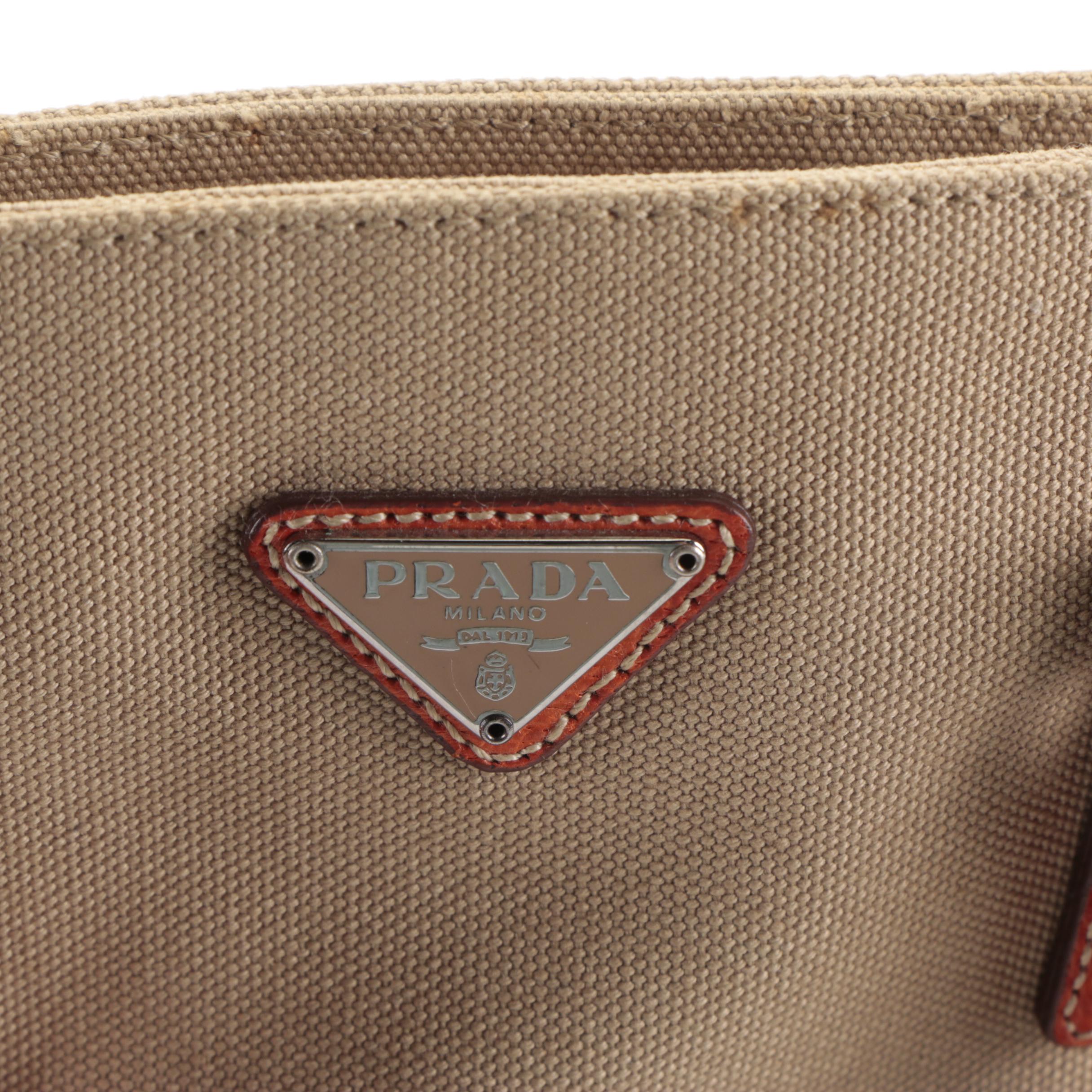 Prada Handbag in Canvas and Orange Leather