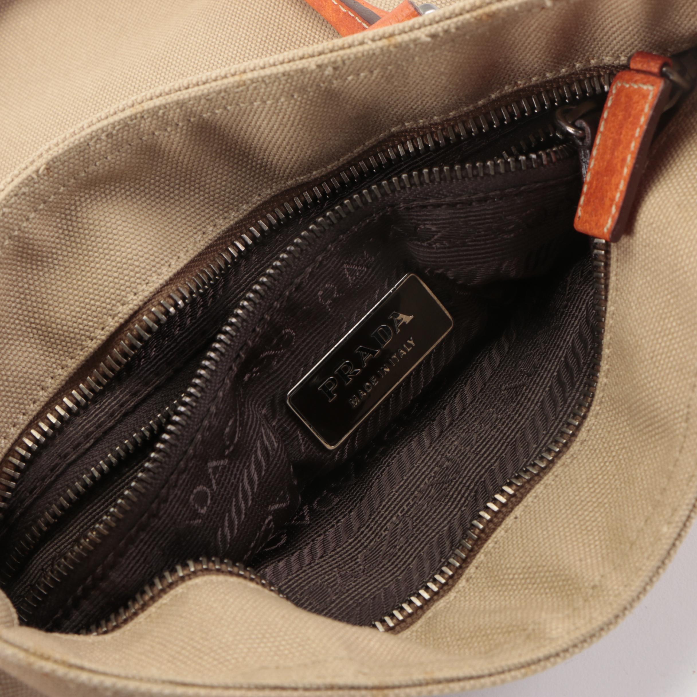 Prada Handbag in Canvas and Orange Leather