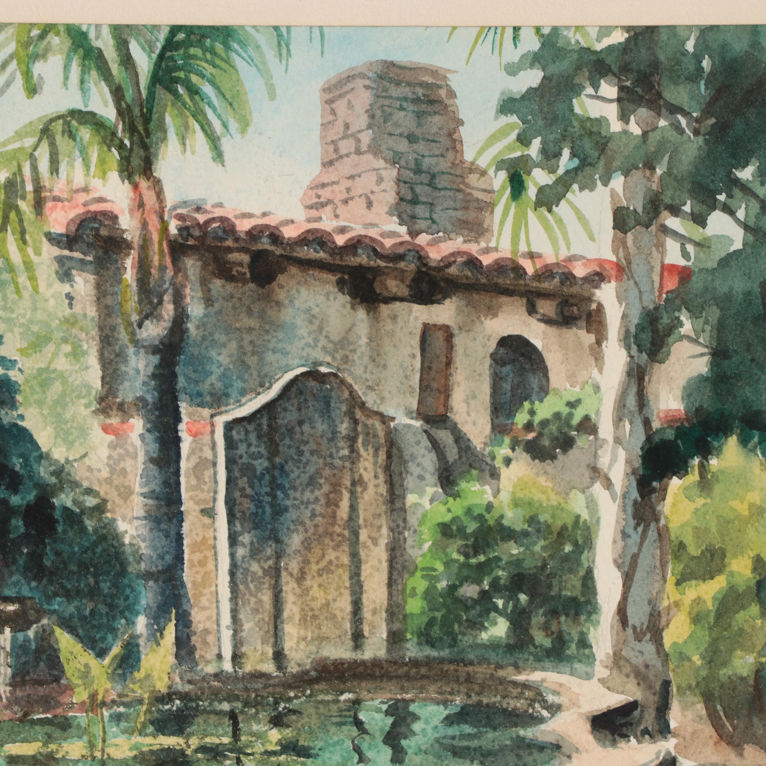 Ely Kish Watercolor Painting "San Gabriel Mission," 1950