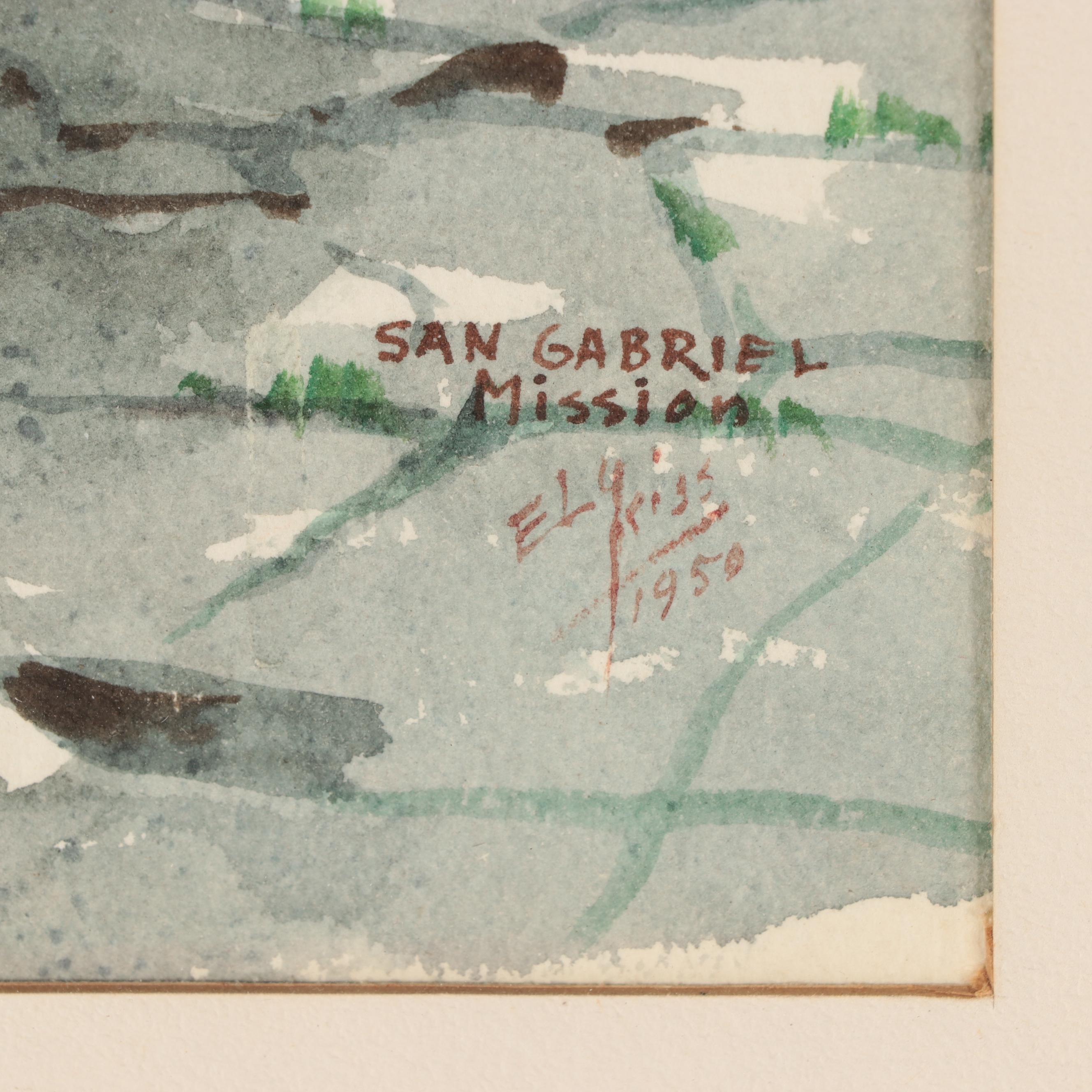 Ely Kish Watercolor Painting "San Gabriel Mission," 1950