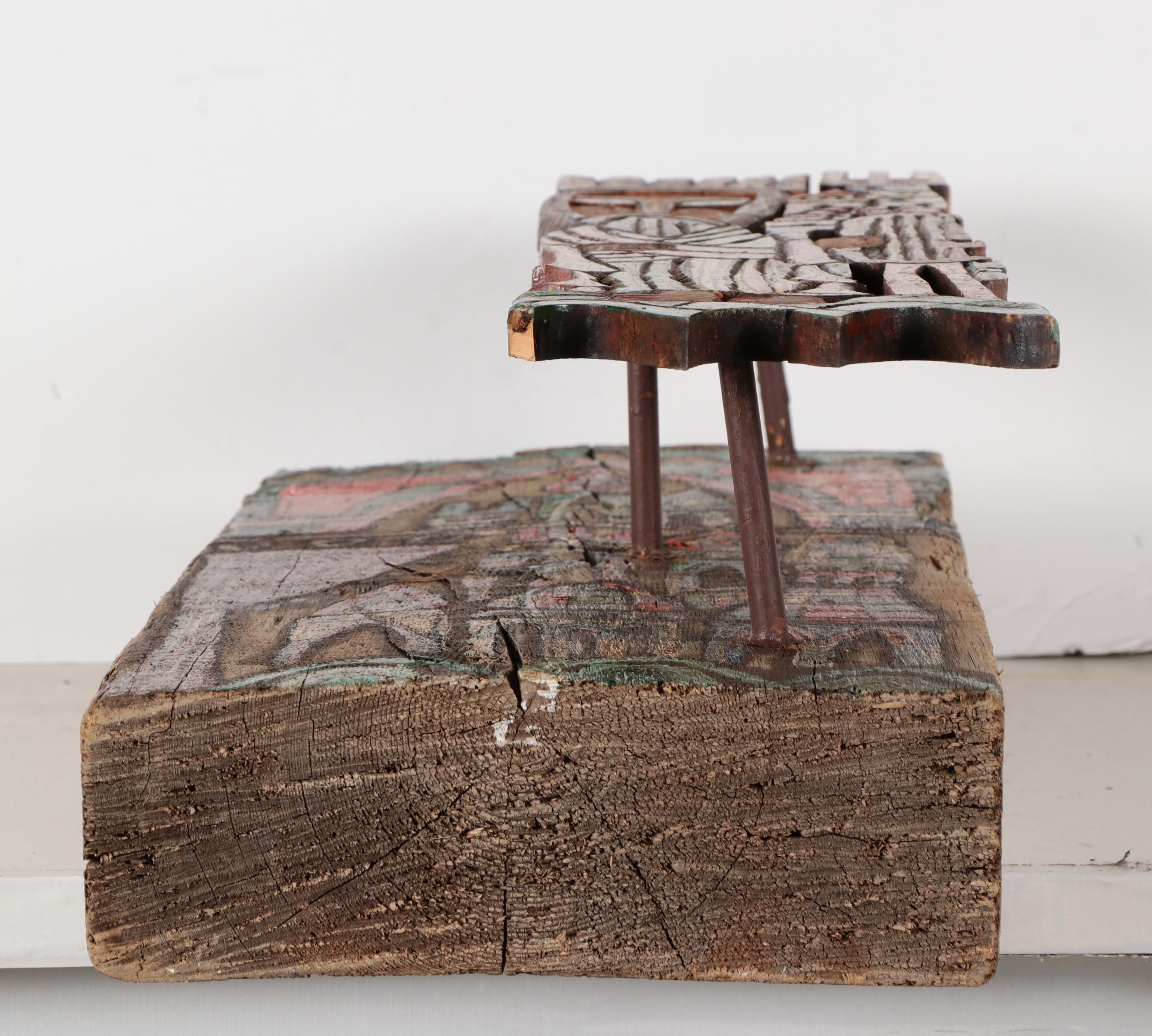 Robert Qualters Folk Art Polychrome Carved Wood Sculpture "King David"