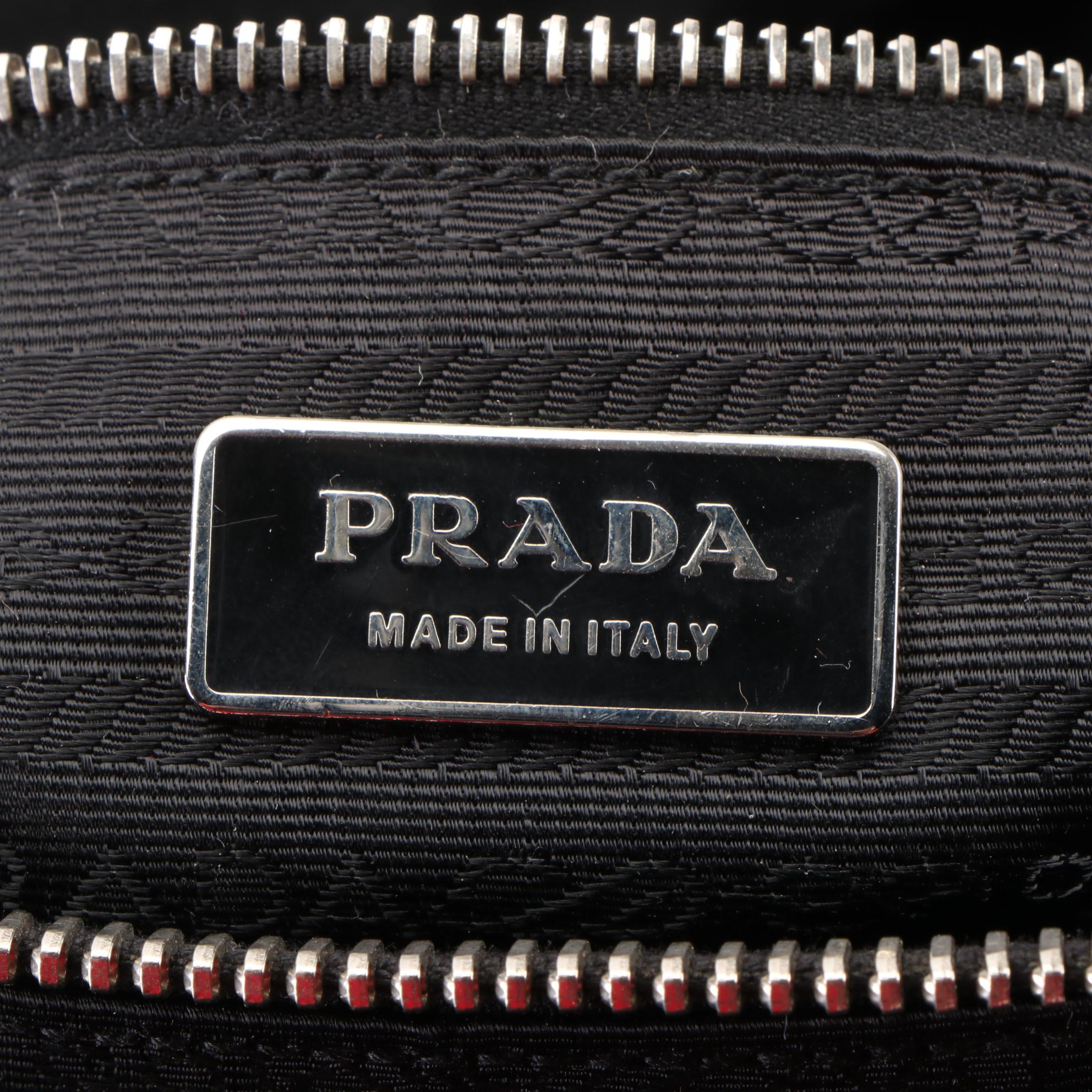 Prada Small Shoulder Bag in Black Nylon Tessuto with Croc-Effect Leather Trim