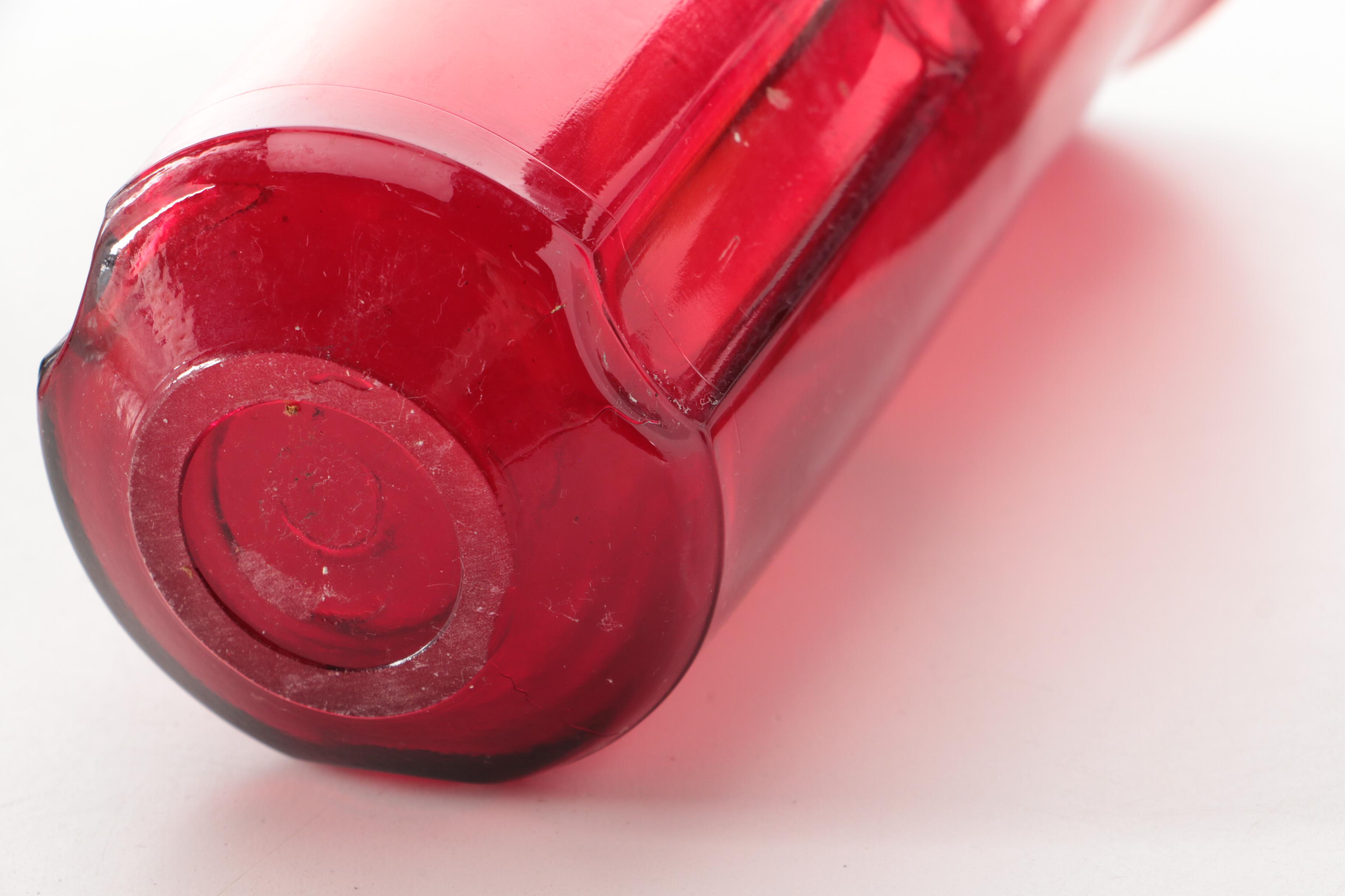 Sanctuary Red Glass and Metal Candleholders, Mid to Late 20th Century