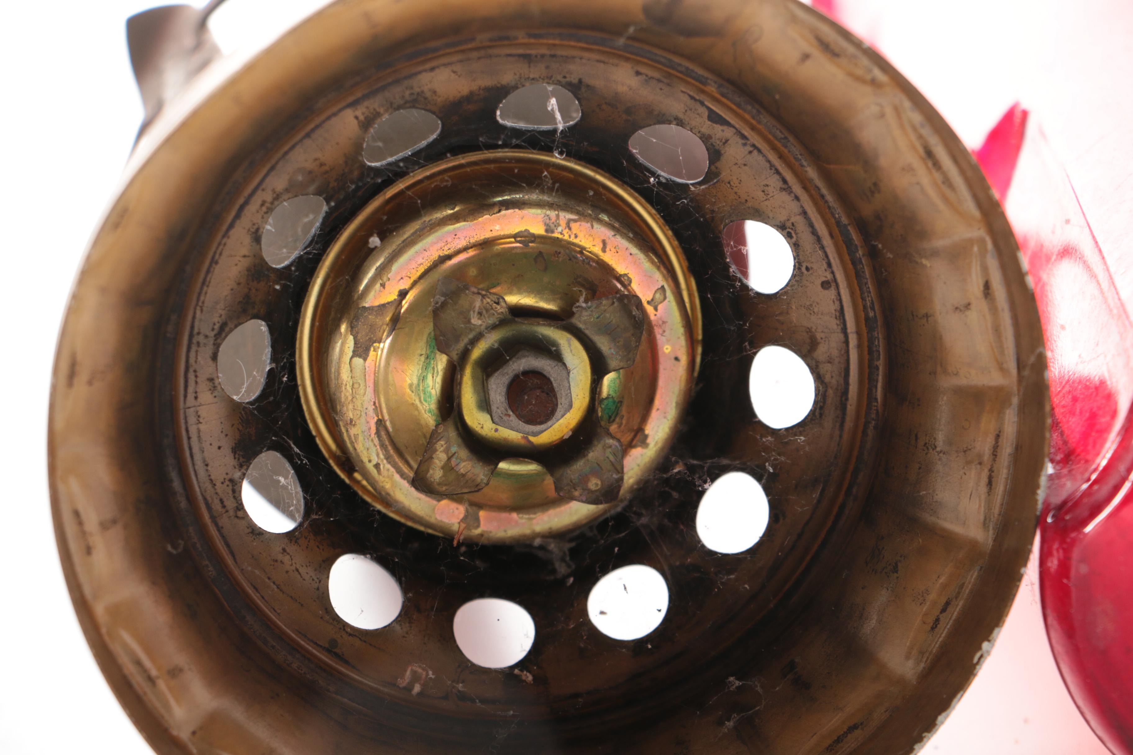 Sanctuary Red Glass and Metal Candleholders, Mid to Late 20th Century