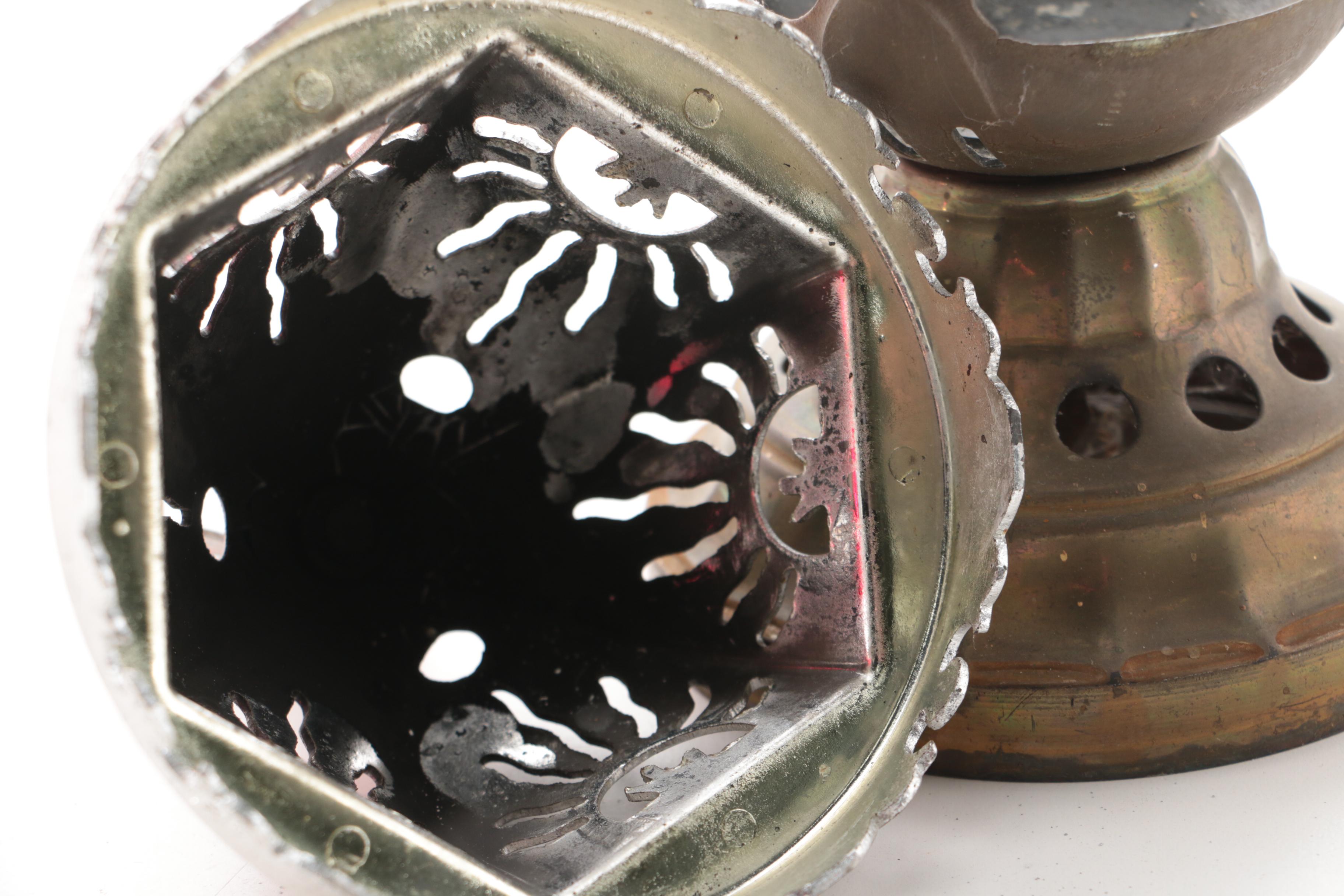 Sanctuary Red Glass and Metal Candleholders, Mid to Late 20th Century