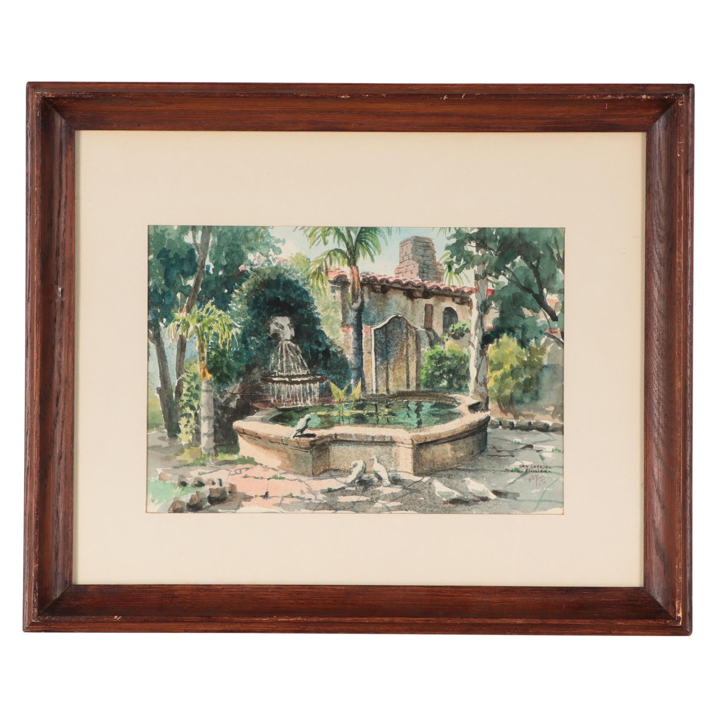 Ely Kish Watercolor Painting "San Gabriel Mission," 1950