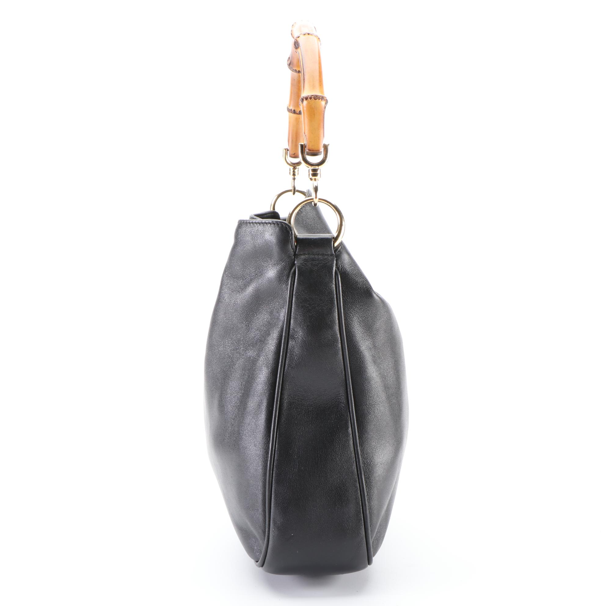 Gucci Bamboo Shoulder Bag in Black Leather