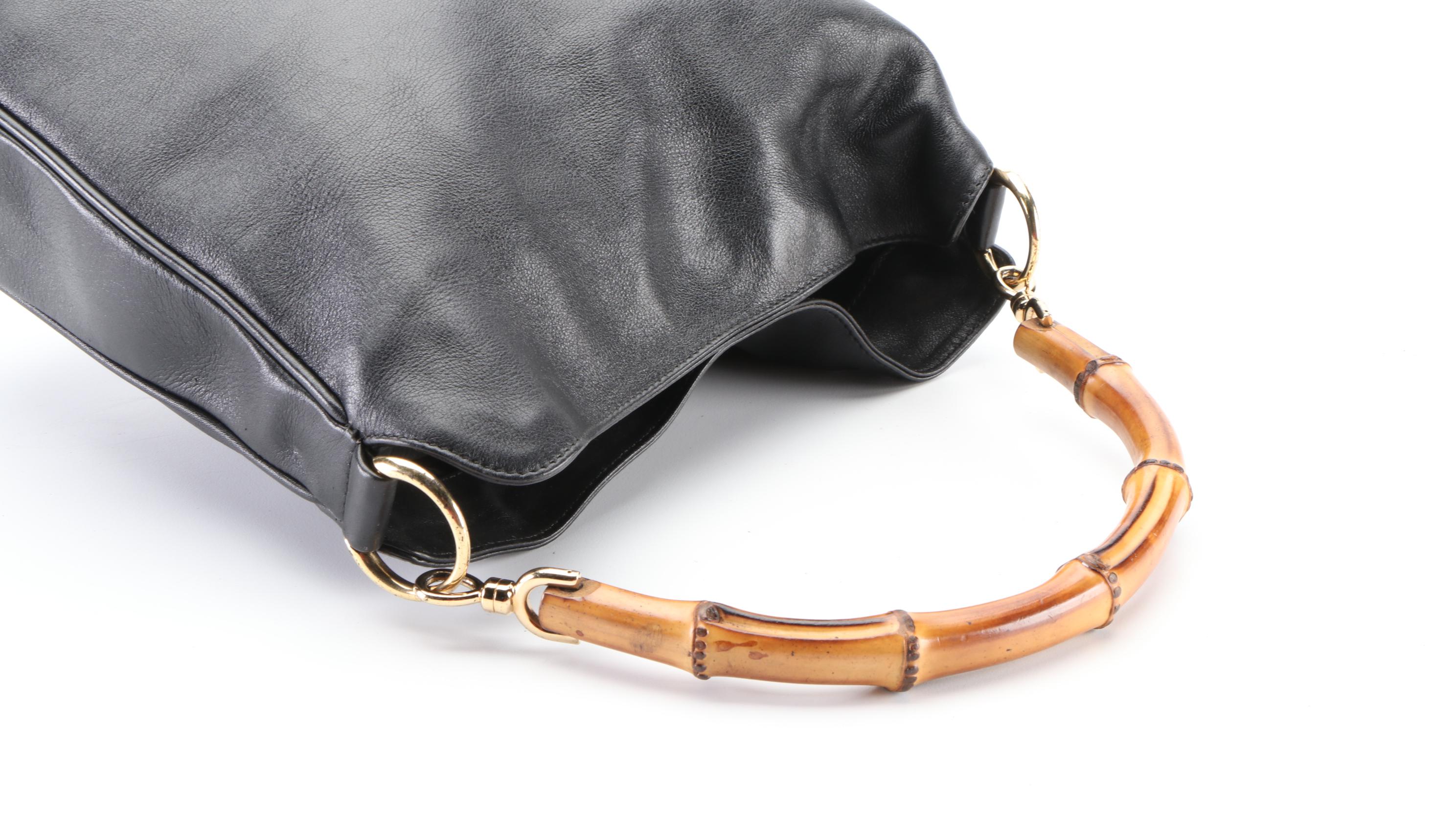 Gucci Bamboo Shoulder Bag in Black Leather