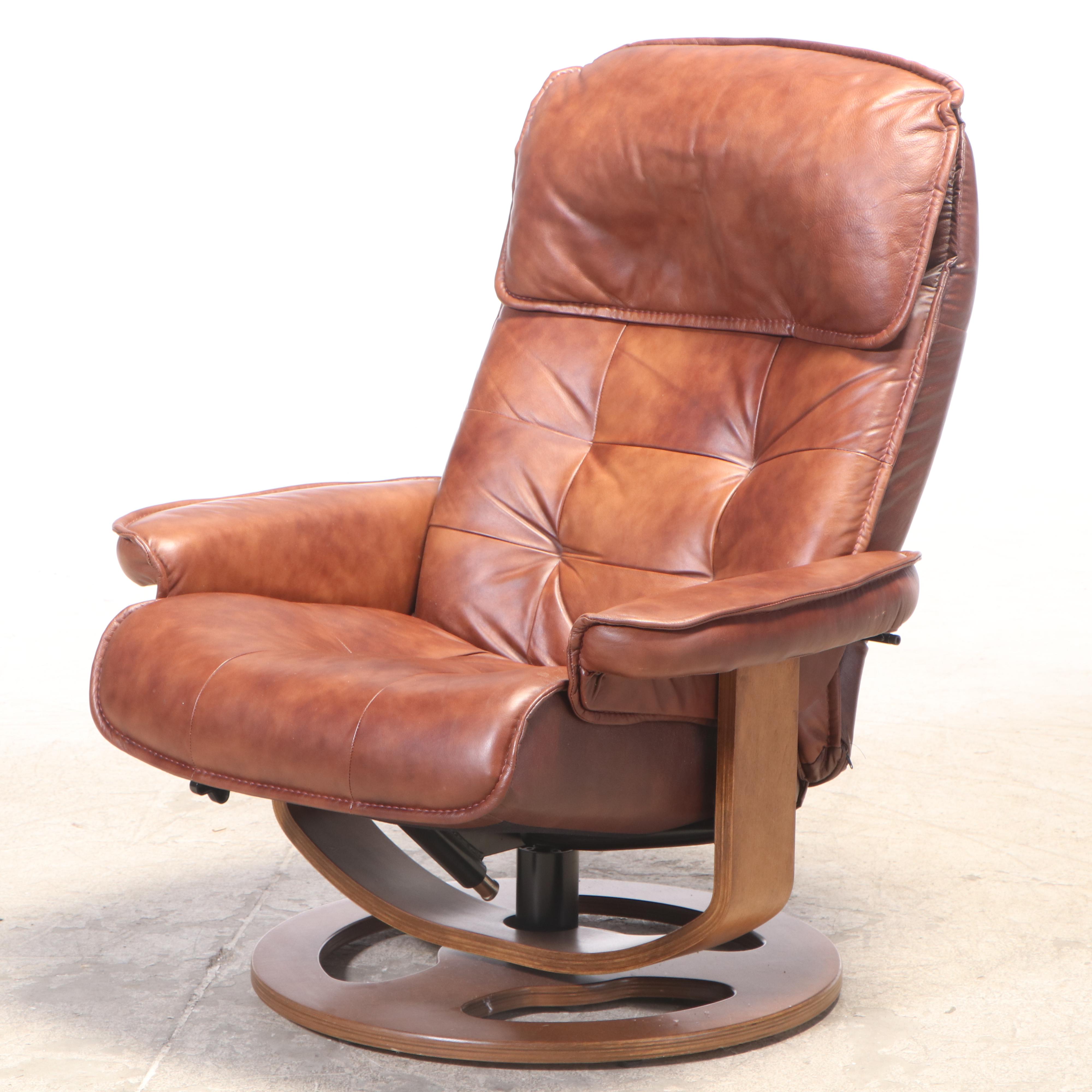 Lane Modernist Style Leather-Touch and Laminated Wood Recliner and Ottoman