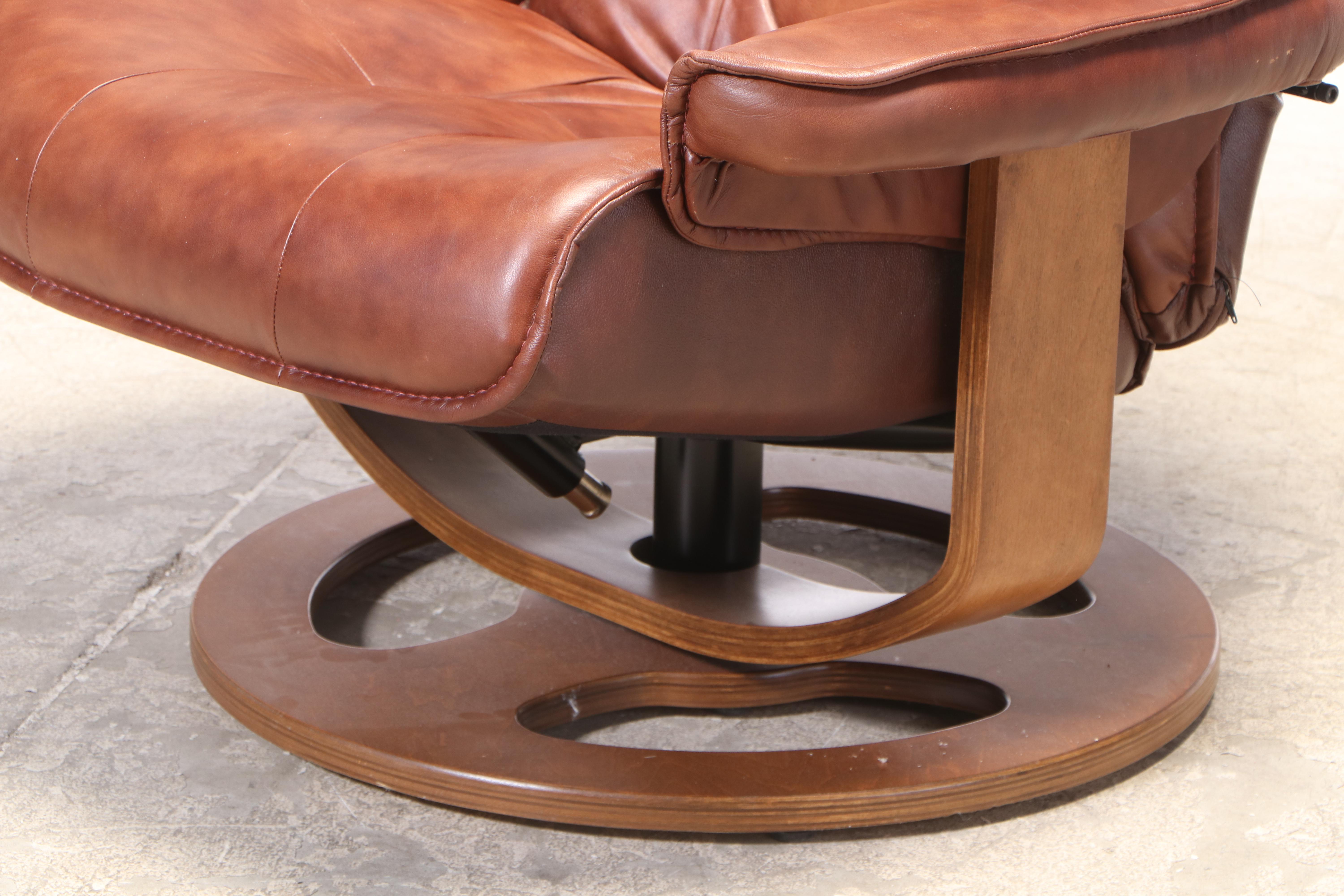 Lane Modernist Style Leather-Touch and Laminated Wood Recliner and Ottoman