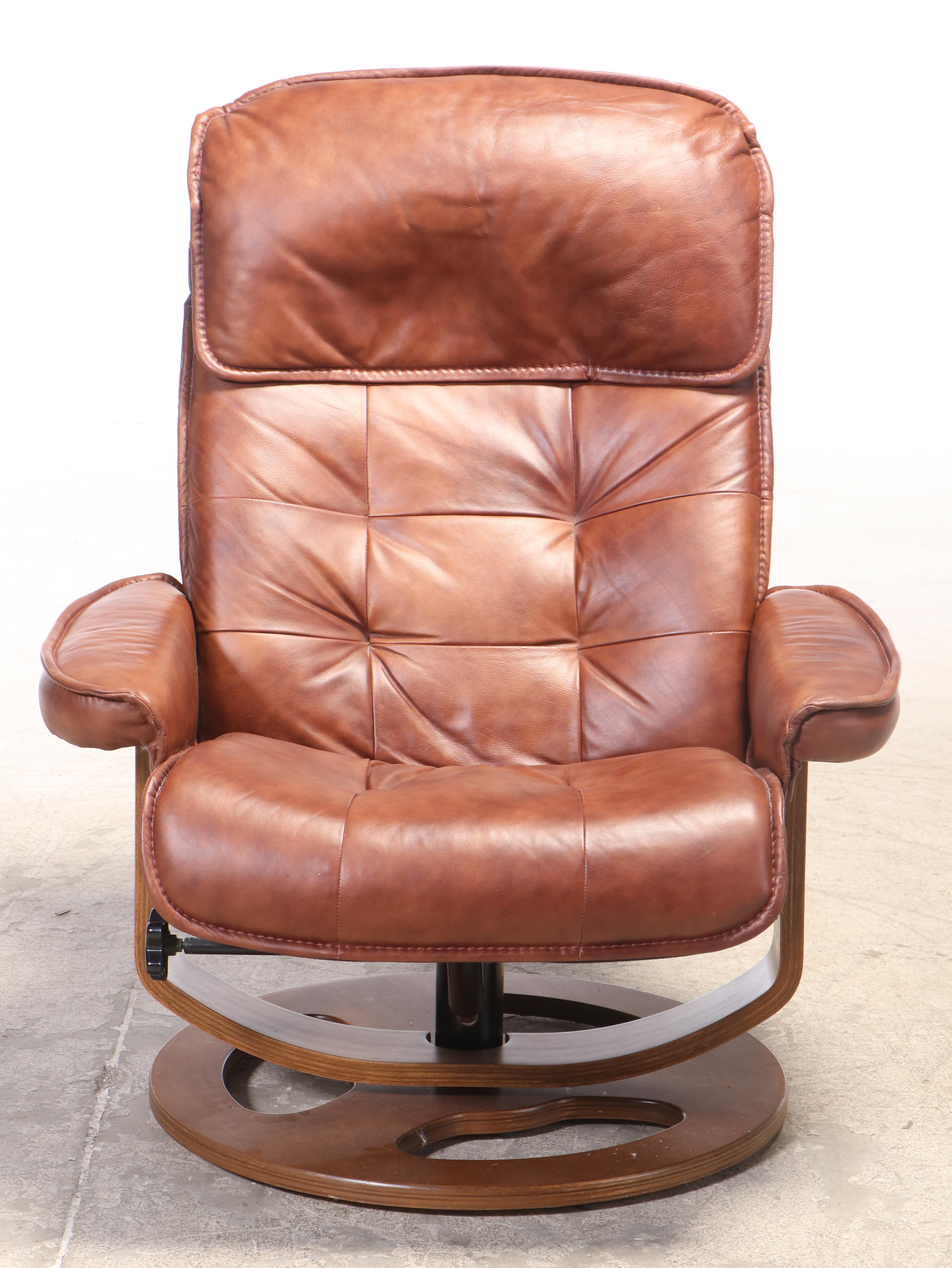 Lane Modernist Style Leather-Touch and Laminated Wood Recliner and Ottoman
