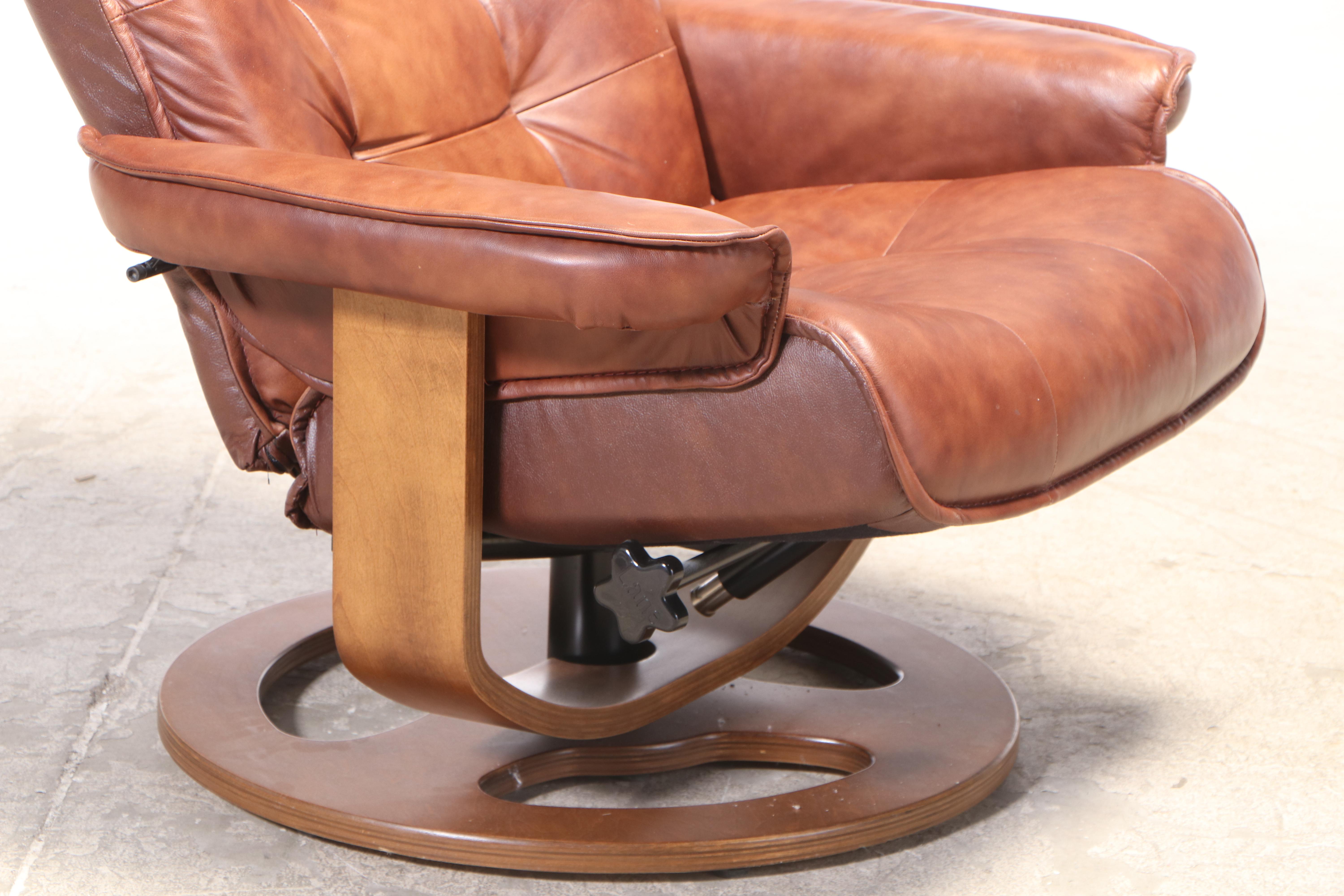 Lane Modernist Style Leather-Touch and Laminated Wood Recliner and Ottoman