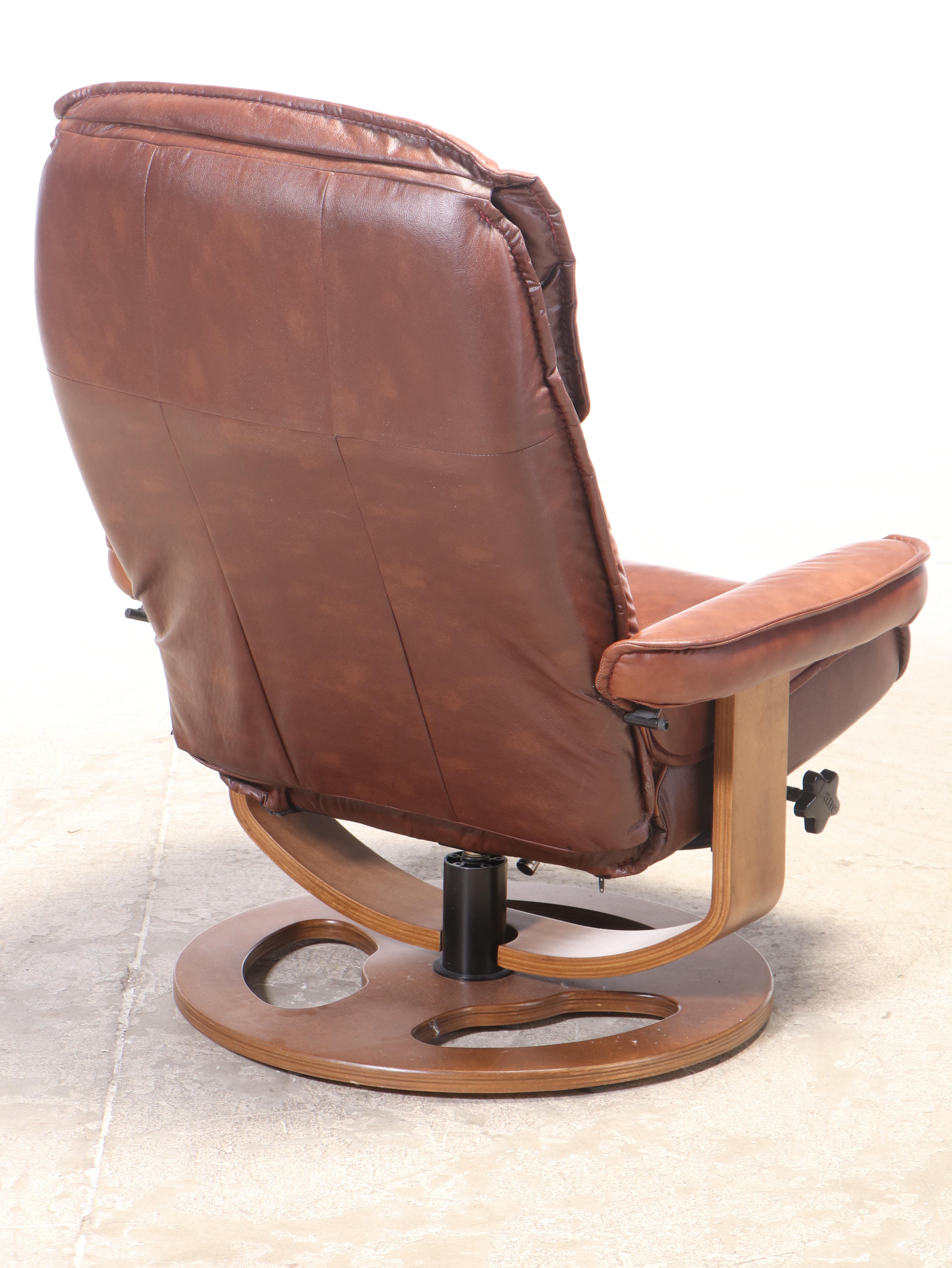 Lane Modernist Style Leather-Touch and Laminated Wood Recliner and Ottoman