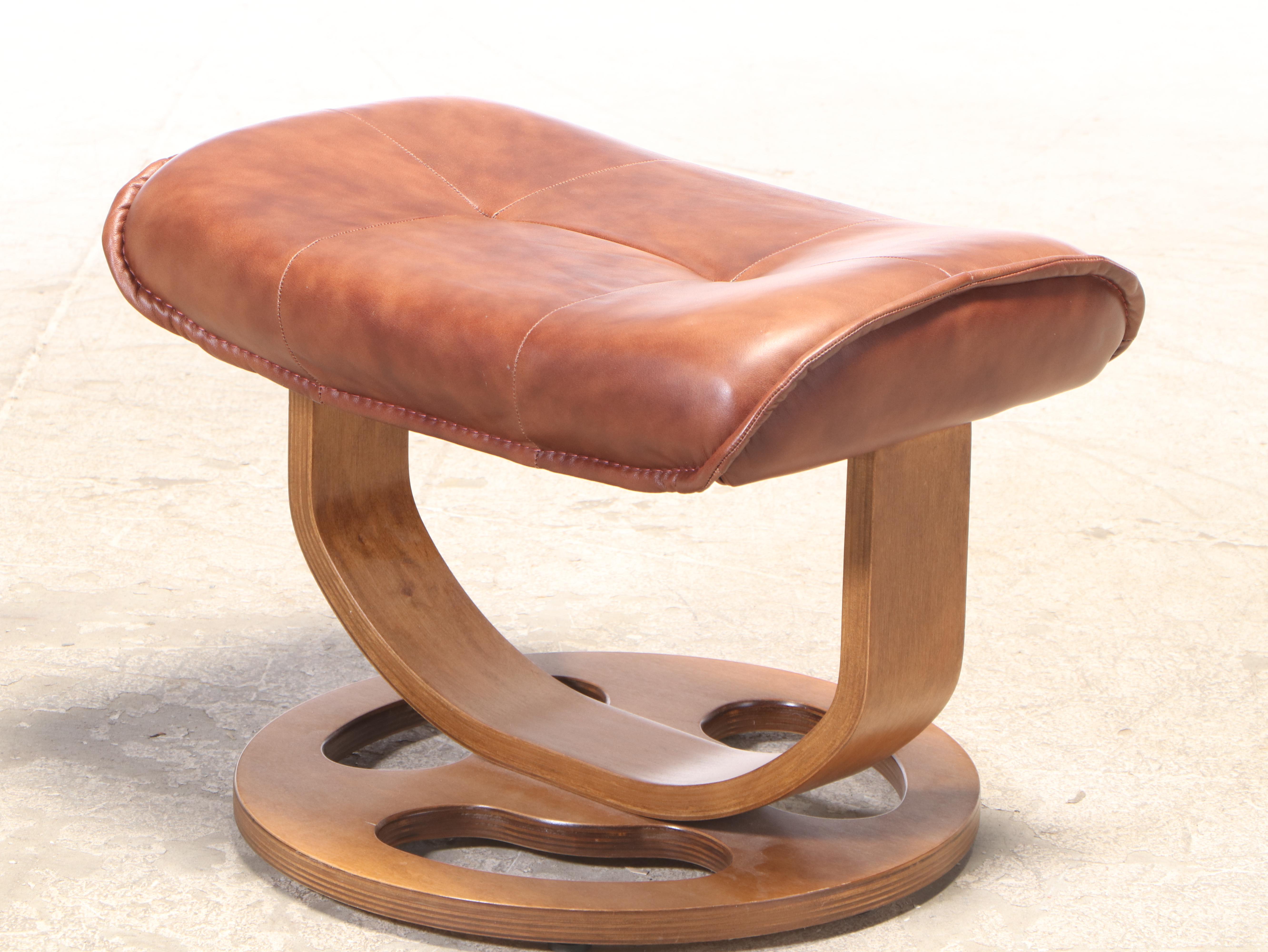 Lane Modernist Style Leather-Touch and Laminated Wood Recliner and Ottoman