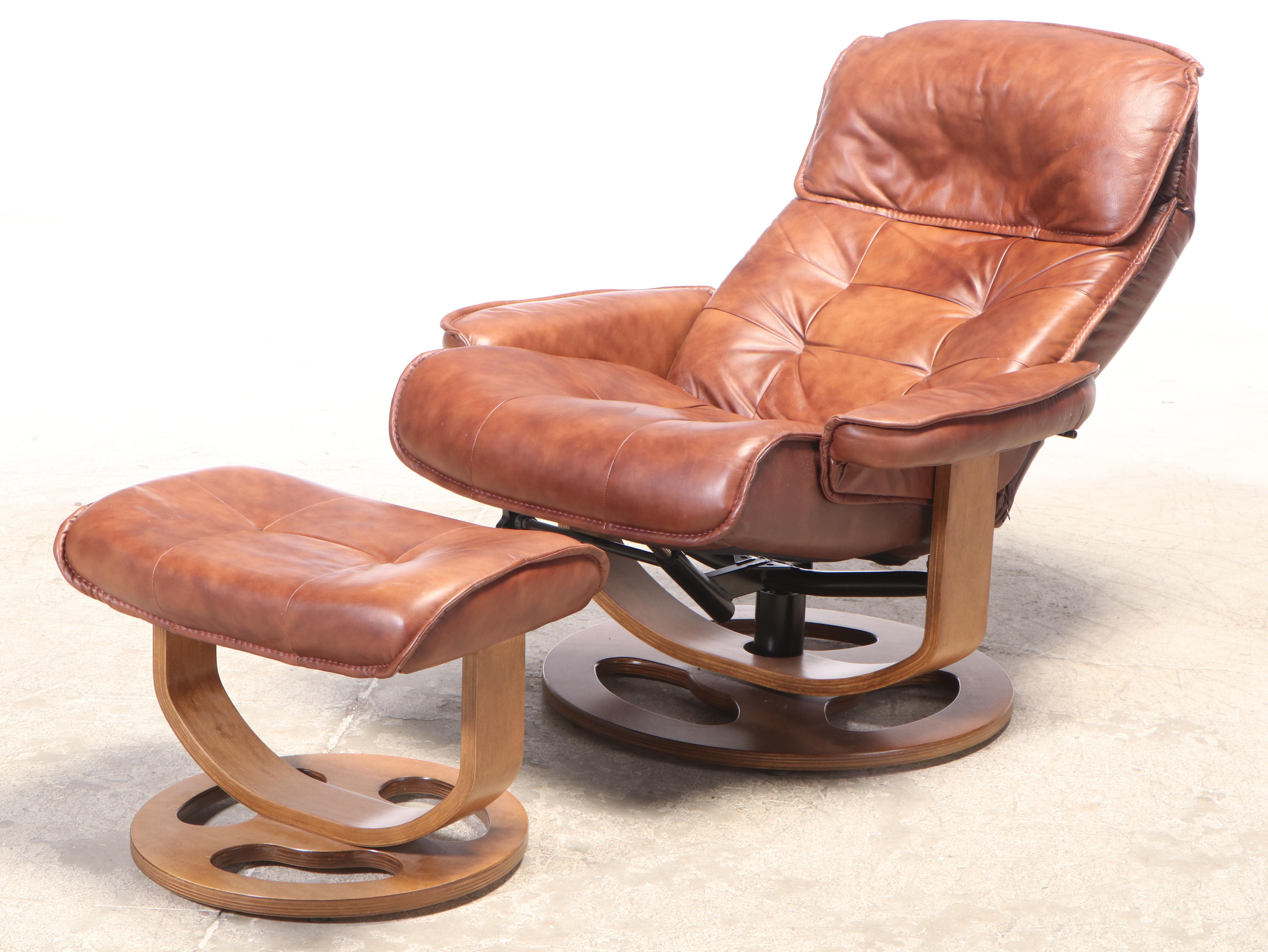 Lane Modernist Style Leather-Touch and Laminated Wood Recliner and Ottoman