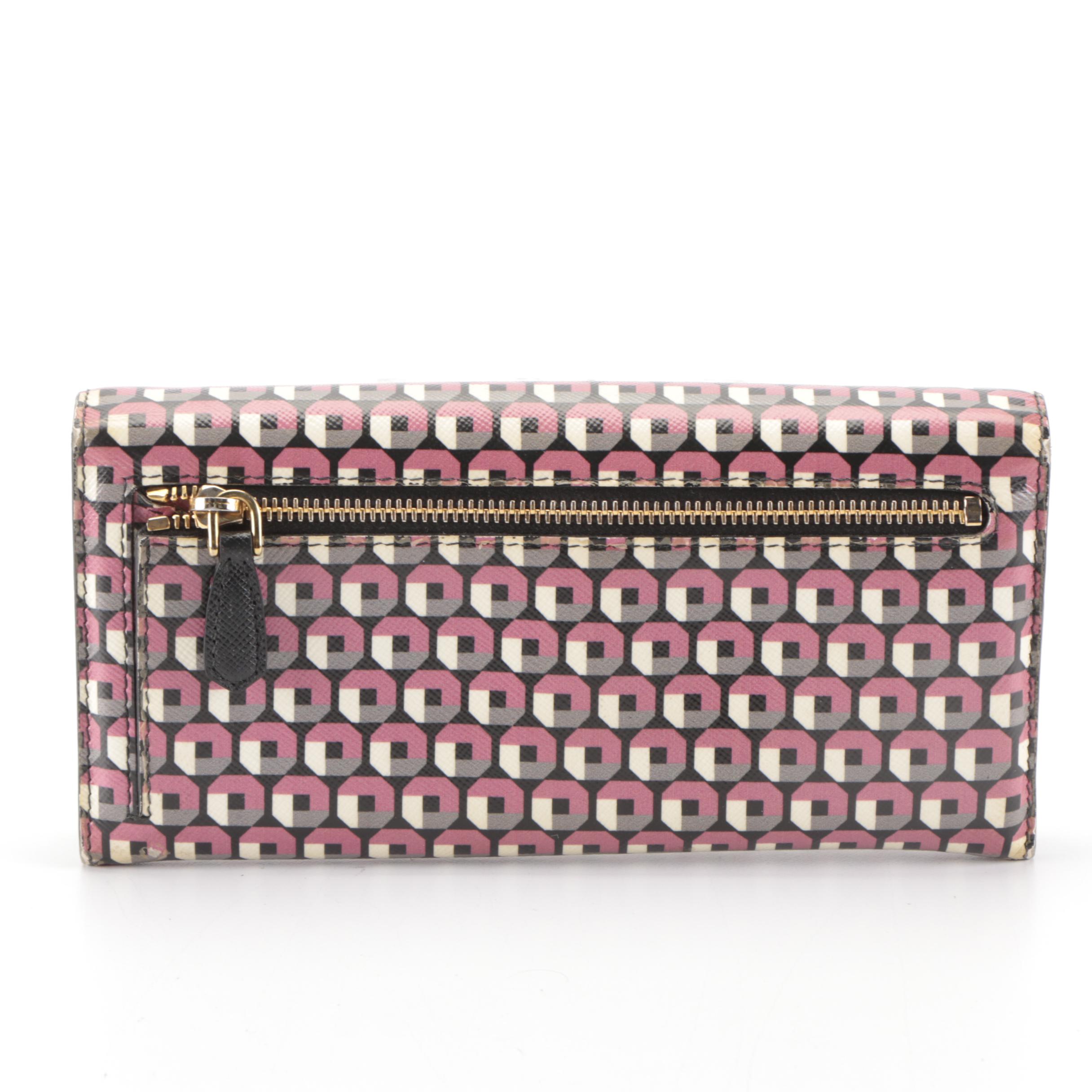 Prada Flap Front Continental Wallet in Calfskin Leather with Card Case and Box