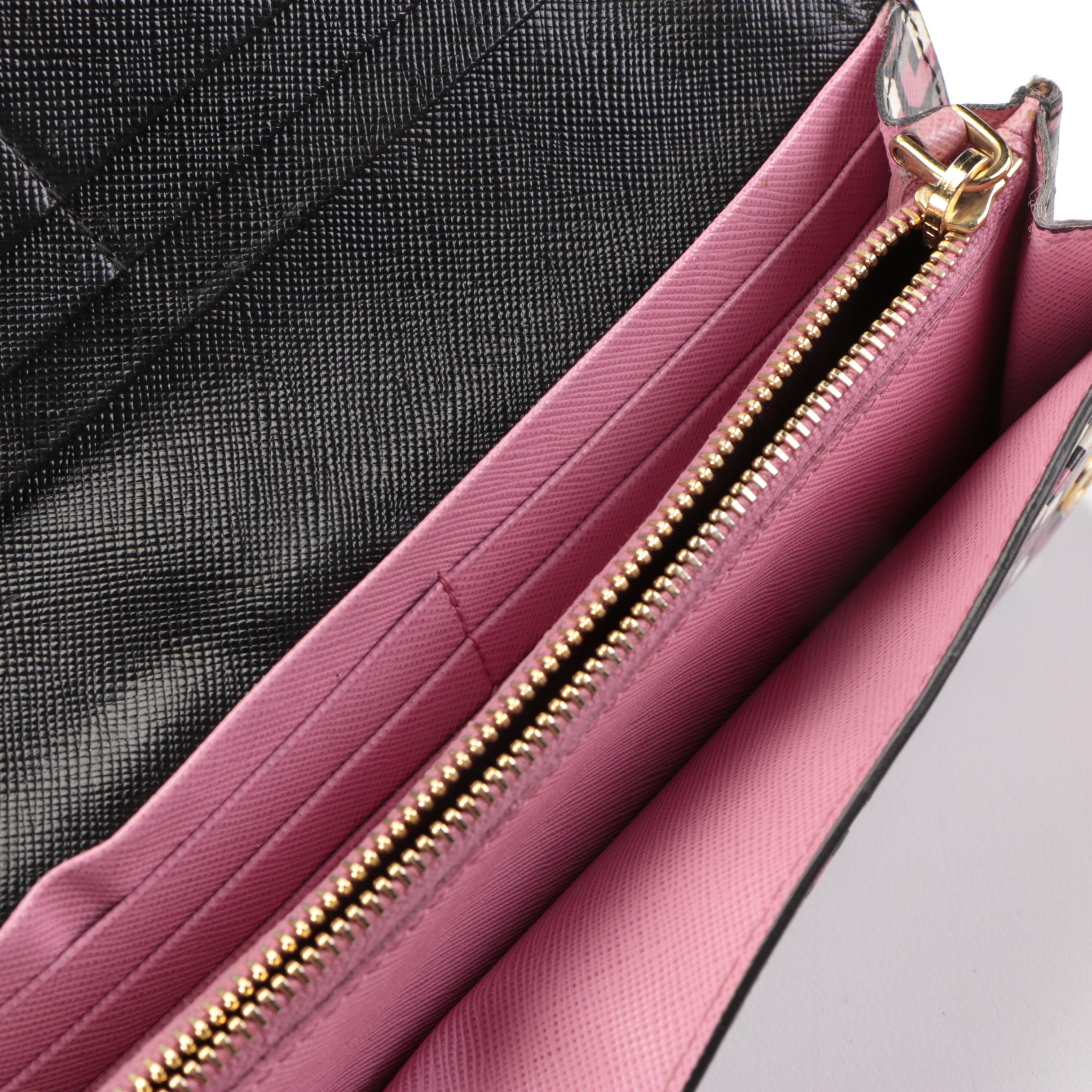 Prada Flap Front Continental Wallet in Calfskin Leather with Card Case and Box