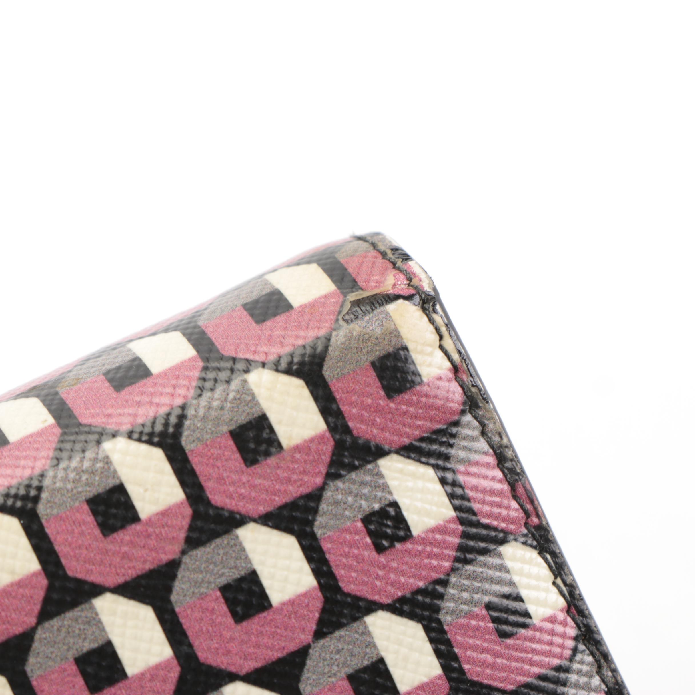 Prada Flap Front Continental Wallet in Calfskin Leather with Card Case and Box