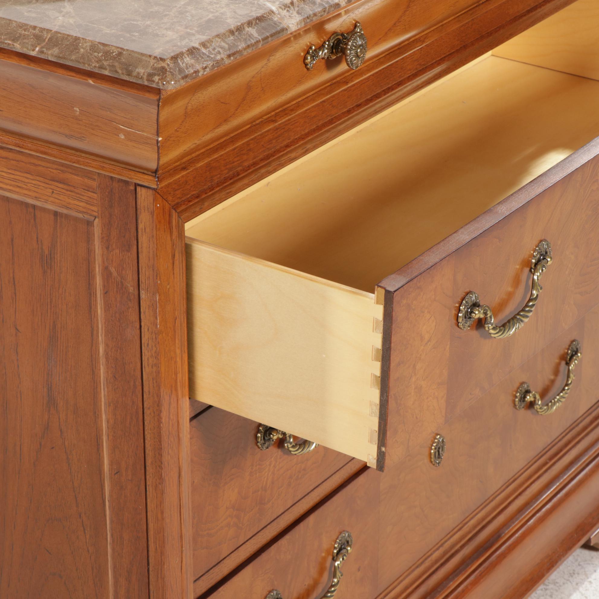 Thomasville Louis Philippe Style Walnut and Marble Top Commode