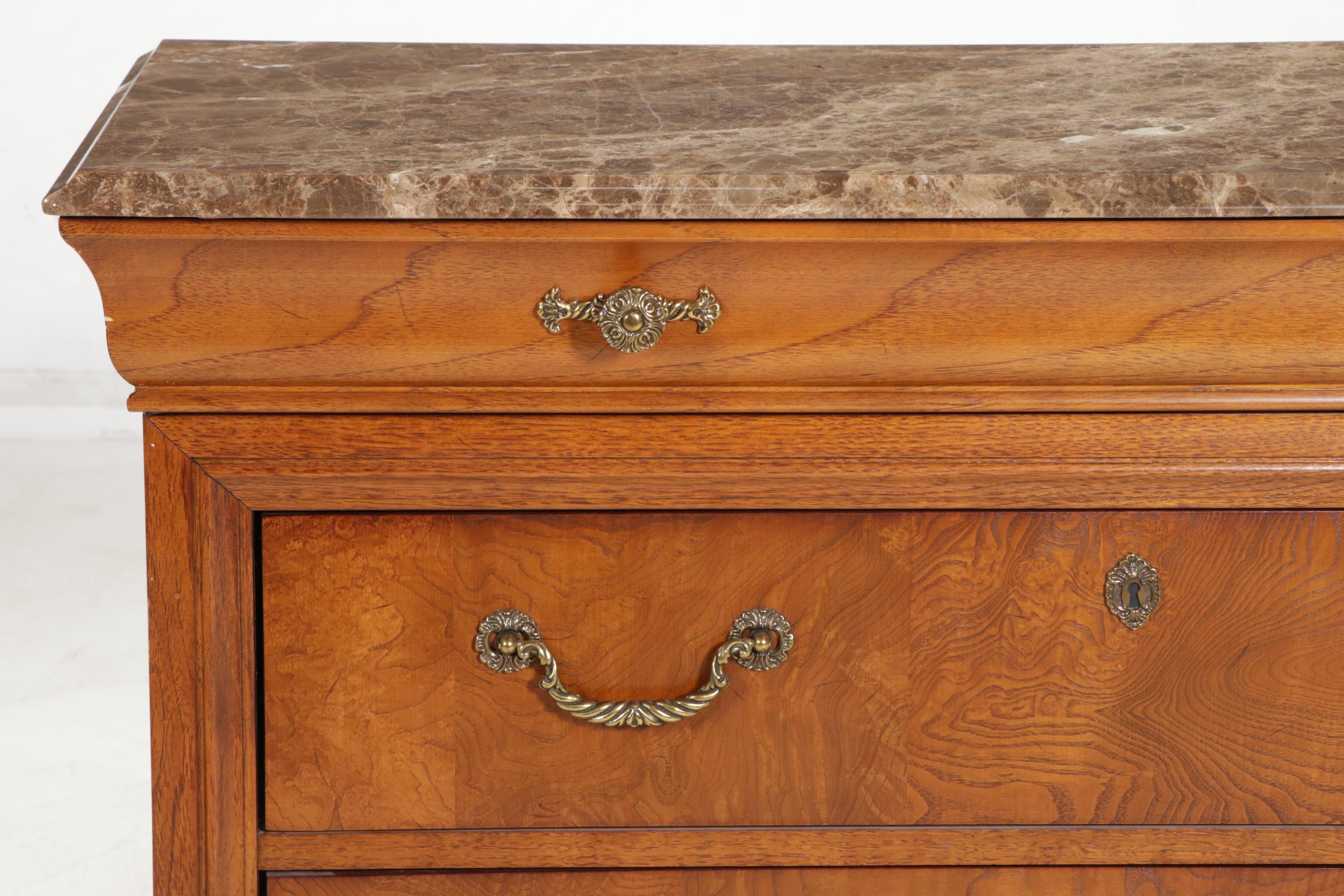 Thomasville Louis Philippe Style Walnut and Marble Top Commode