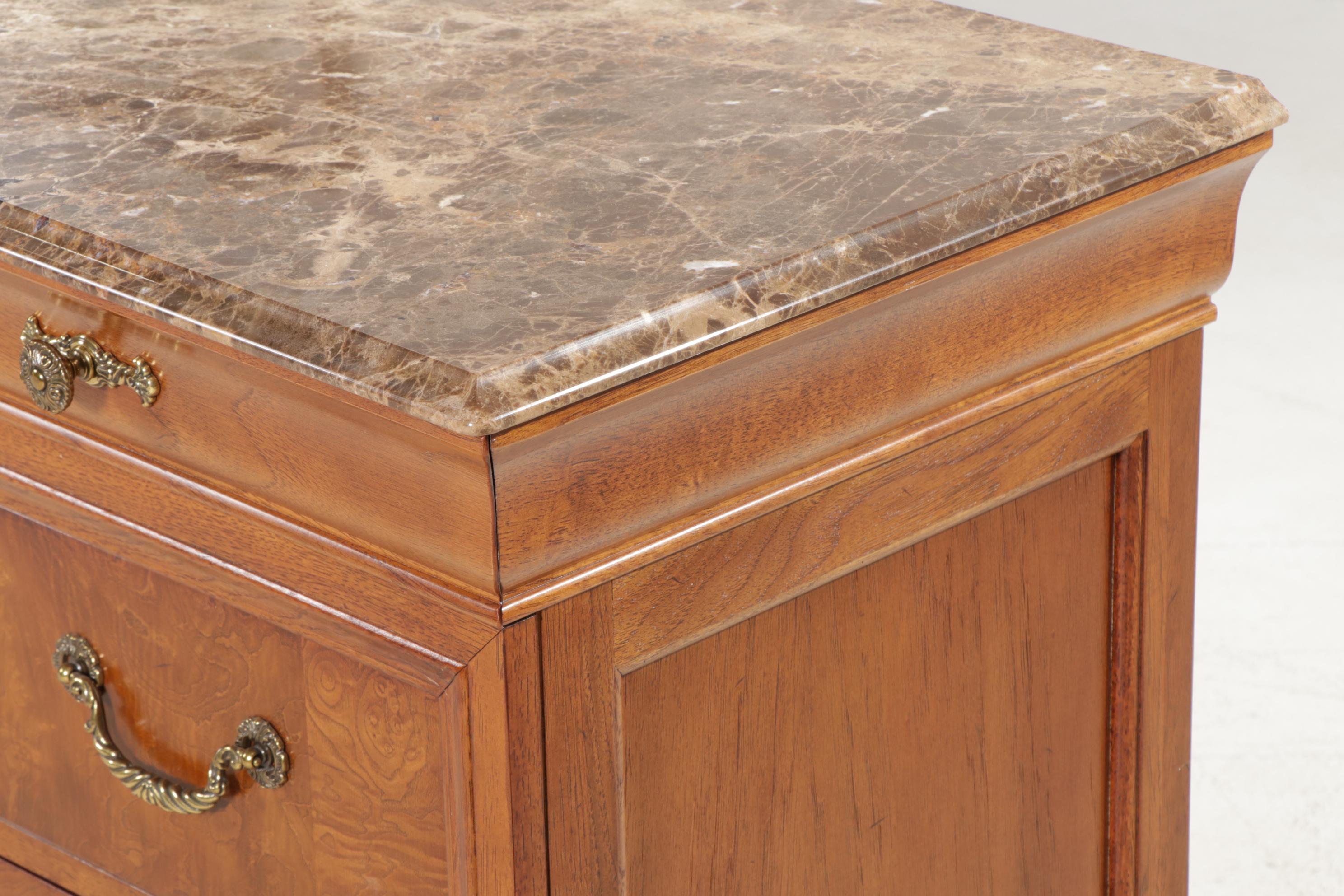 Thomasville Louis Philippe Style Walnut and Marble Top Commode