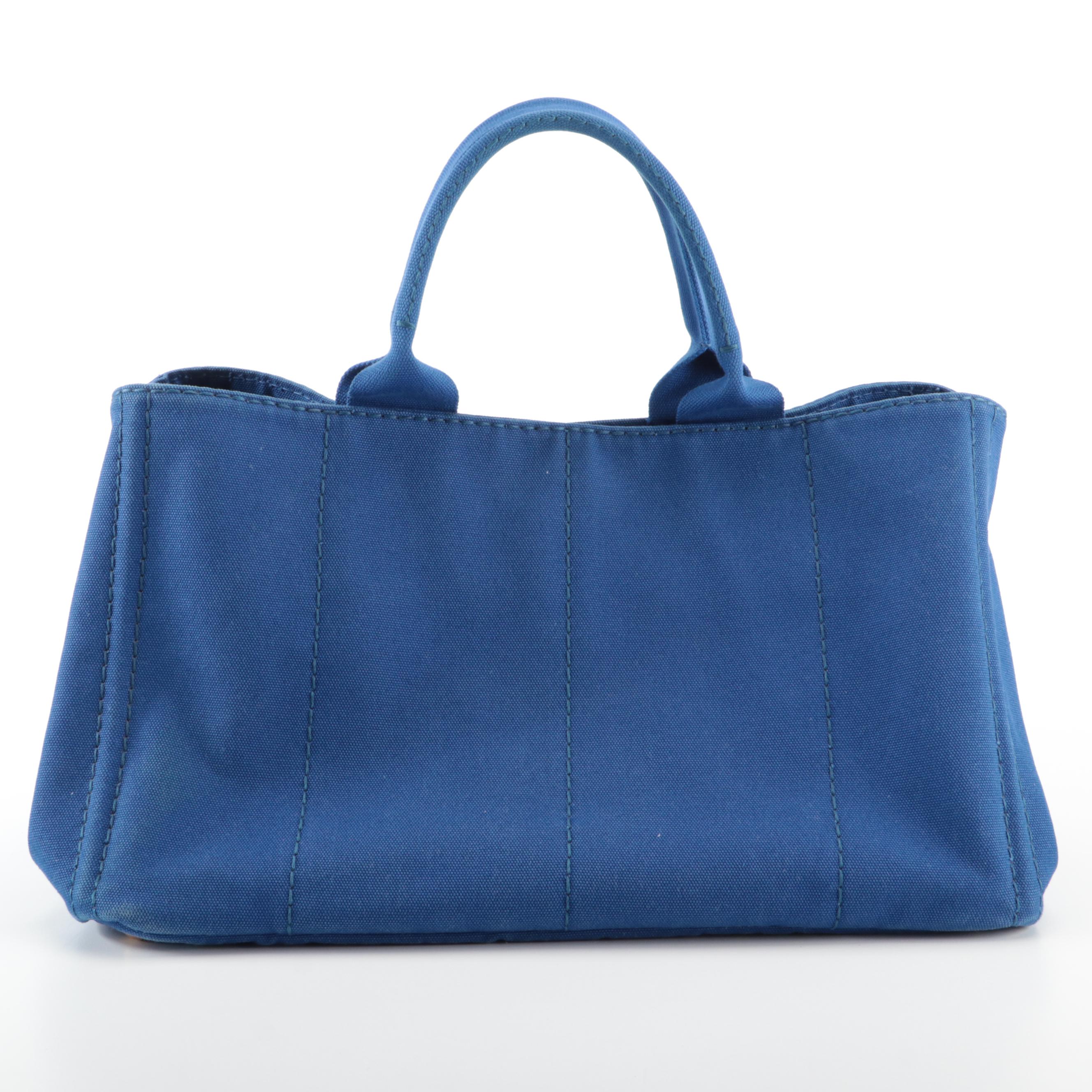 Prada Silkscreen Logo Canapa Canvas Tote Bag in Cobalt Blue