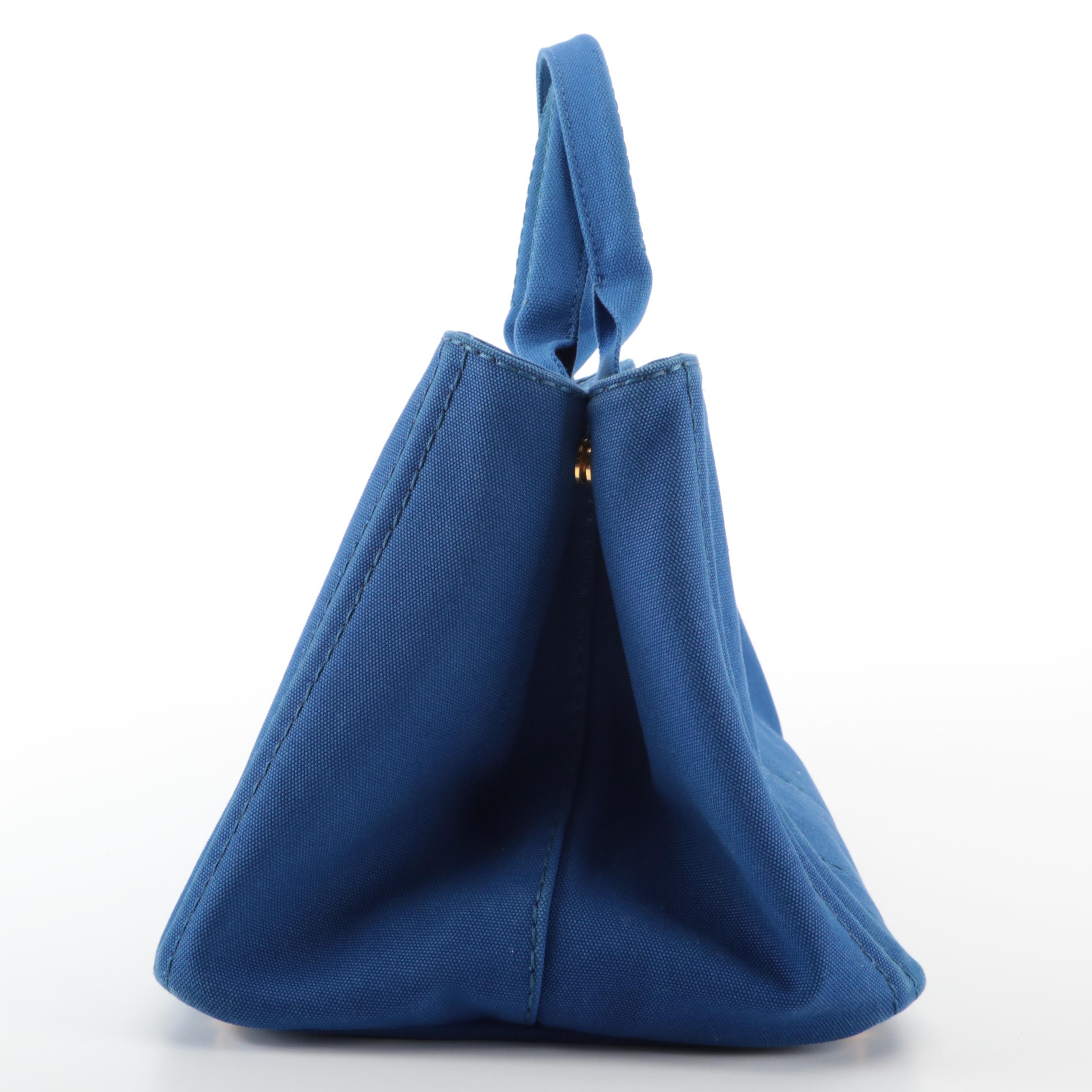 Prada Silkscreen Logo Canapa Canvas Tote Bag in Cobalt Blue