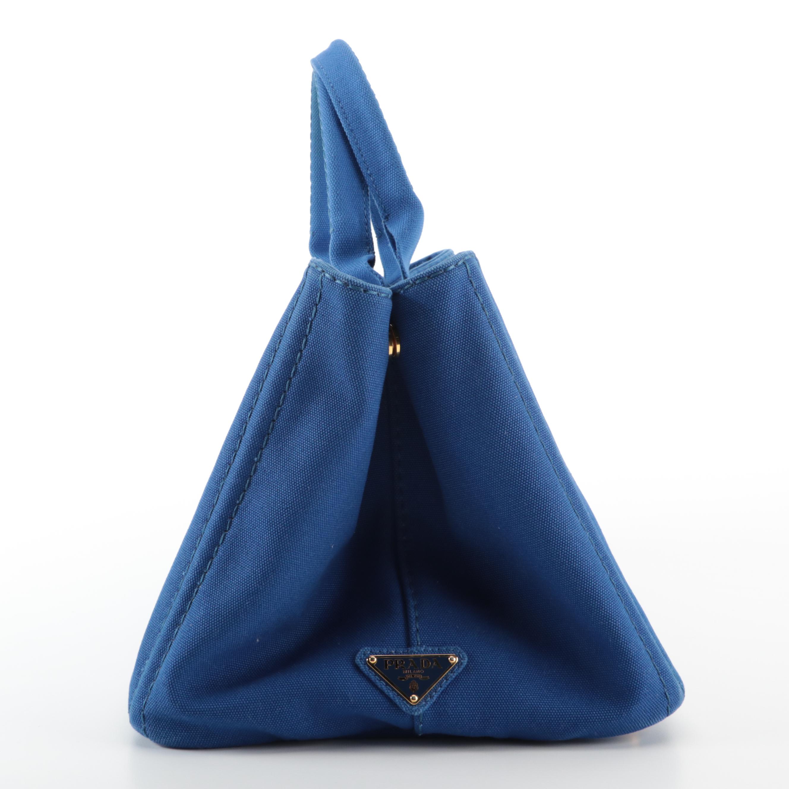 Prada Silkscreen Logo Canapa Canvas Tote Bag in Cobalt Blue