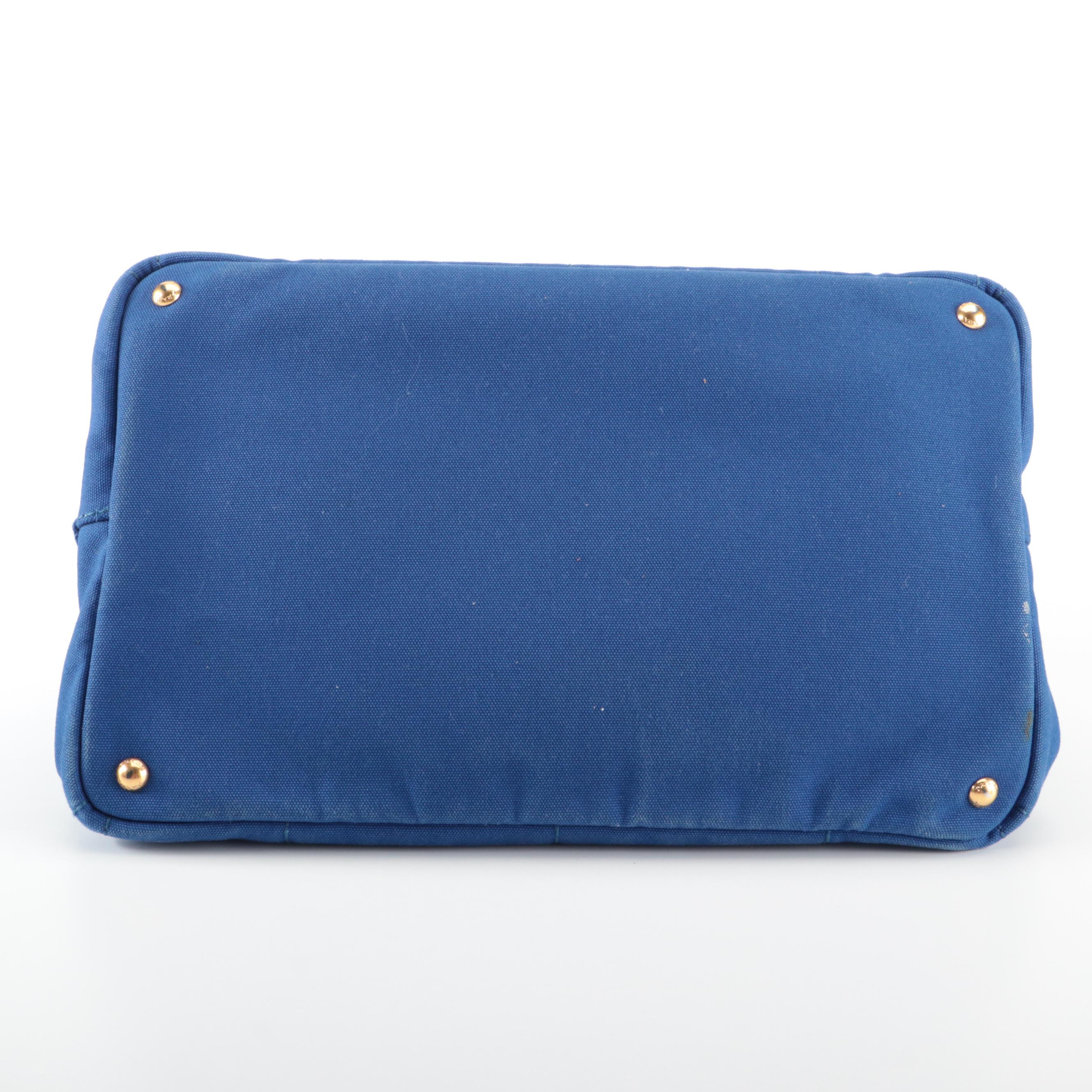 Prada Silkscreen Logo Canapa Canvas Tote Bag in Cobalt Blue