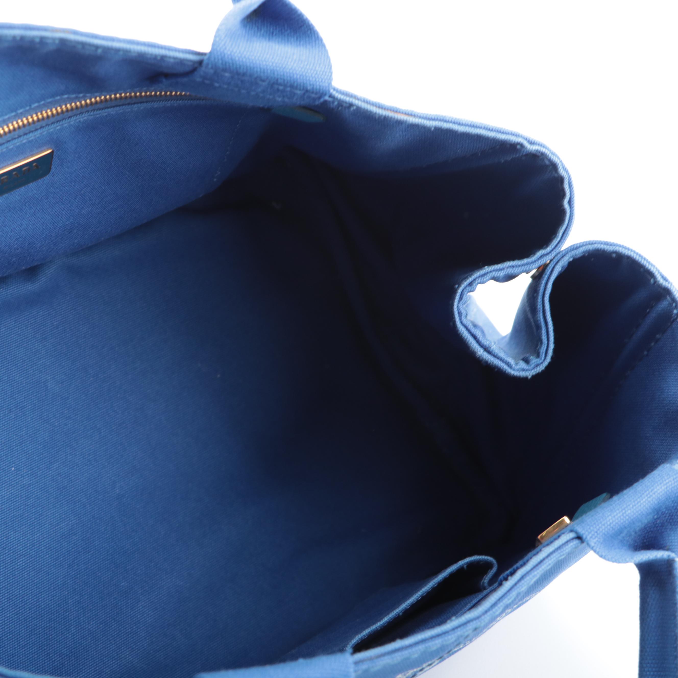 Prada Silkscreen Logo Canapa Canvas Tote Bag in Cobalt Blue
